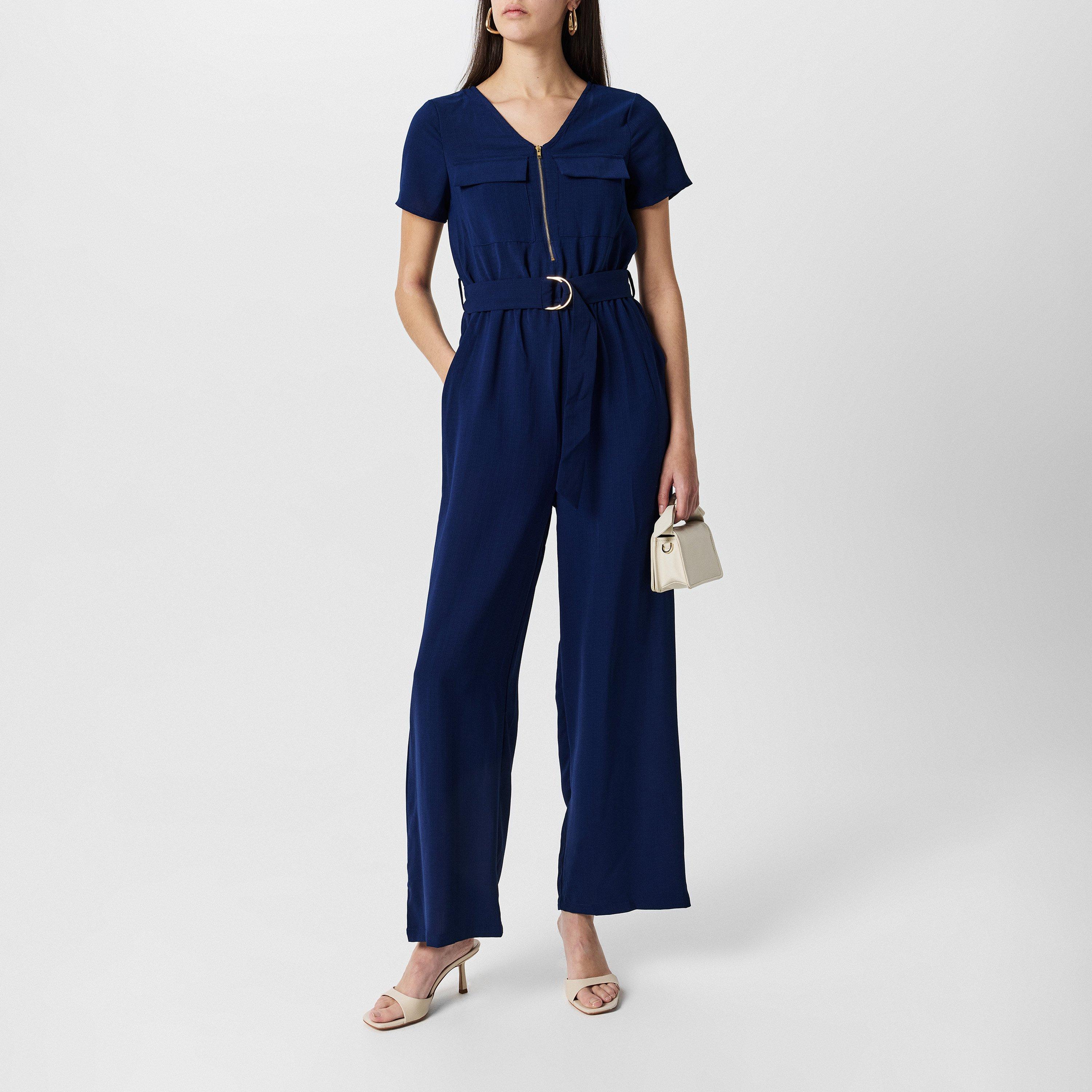Navy - Yumi - Women's Navy Utility Zipped Detail Jumpsuit - 6