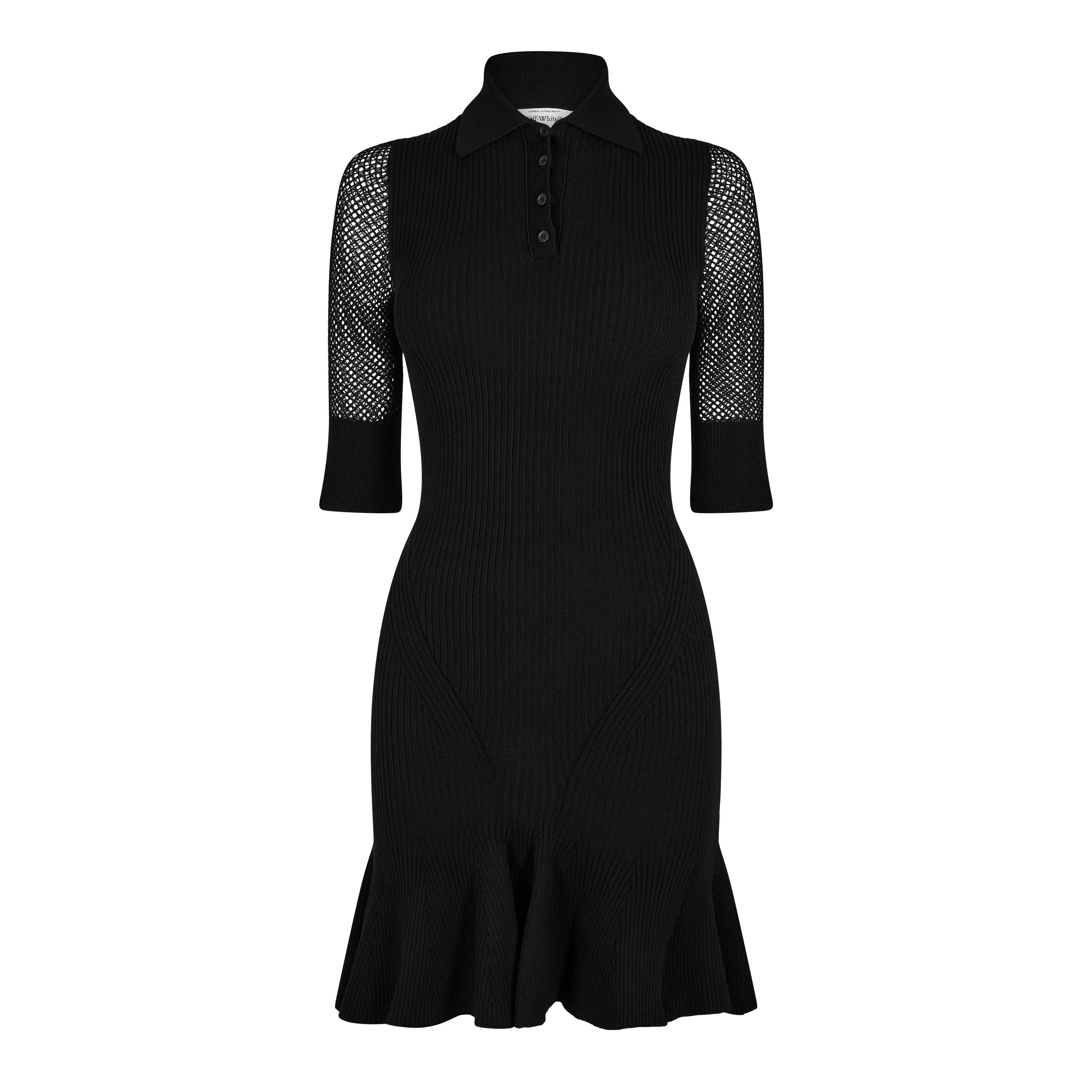 Black - Off White - Women's Knitted Mini Dress - 1