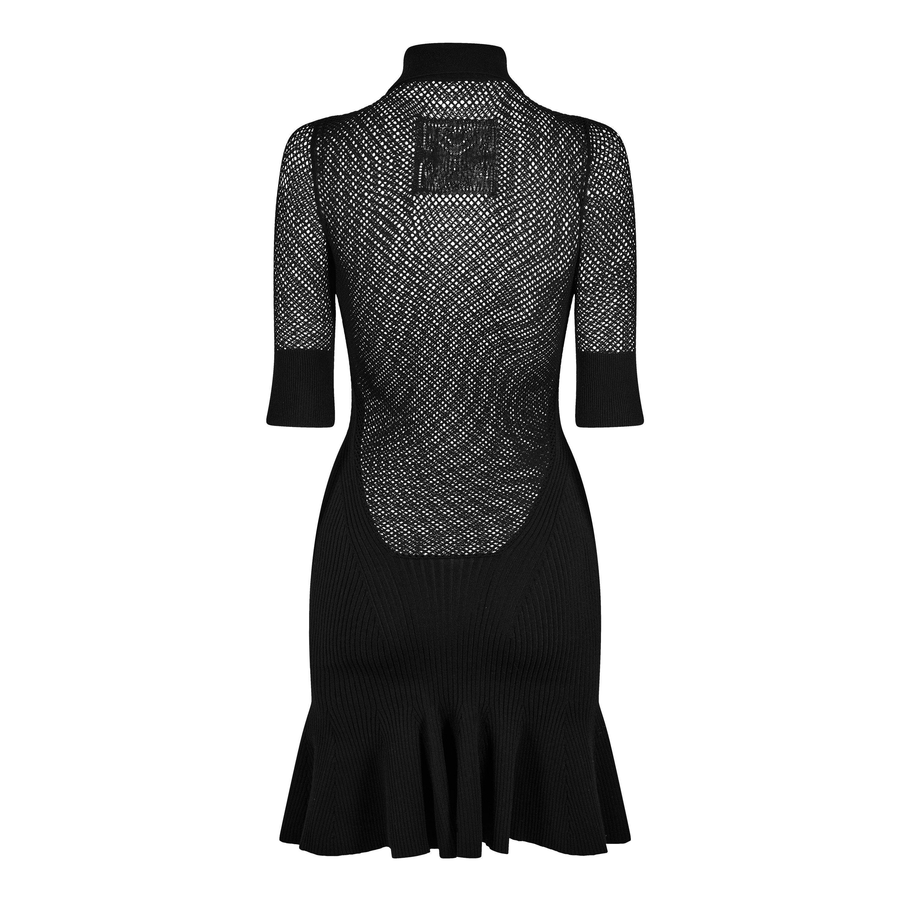 Black - Off White - Women's Knitted Dress, Knitted Fabric - 2