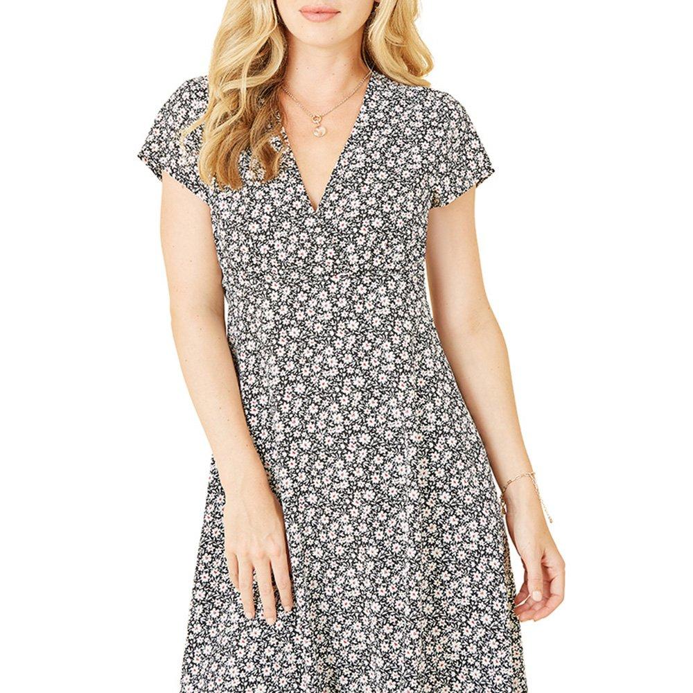 Black - Yumi - Women's Black Ditsy Floral Print Tea Dress - 3