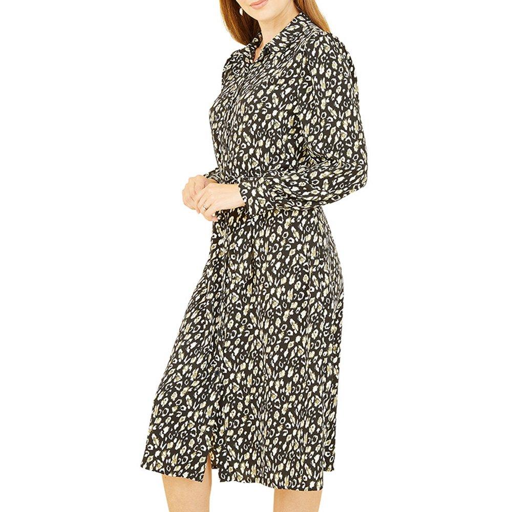 Black - Yumi - Women's Black Leopard Print Shirt Dress - 3