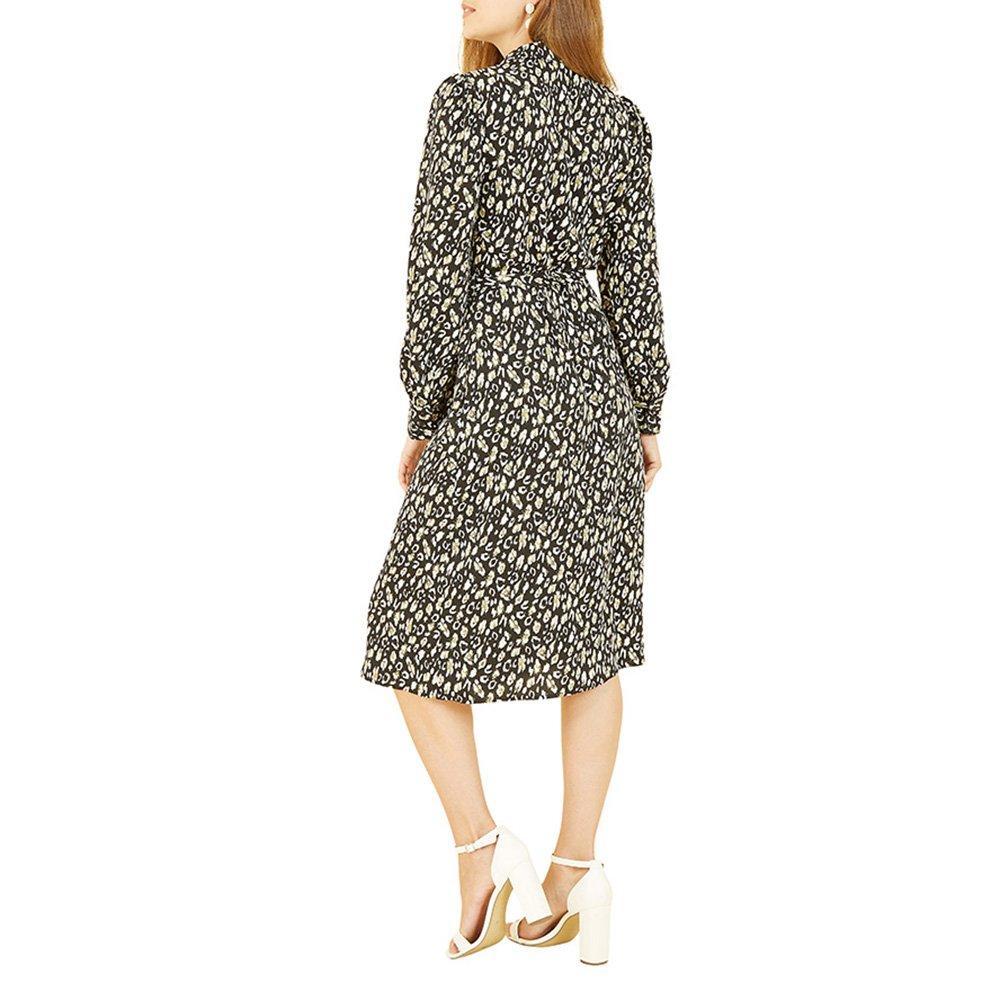 Black - Yumi - Women's Black Leopard Print Shirt Dress - 4