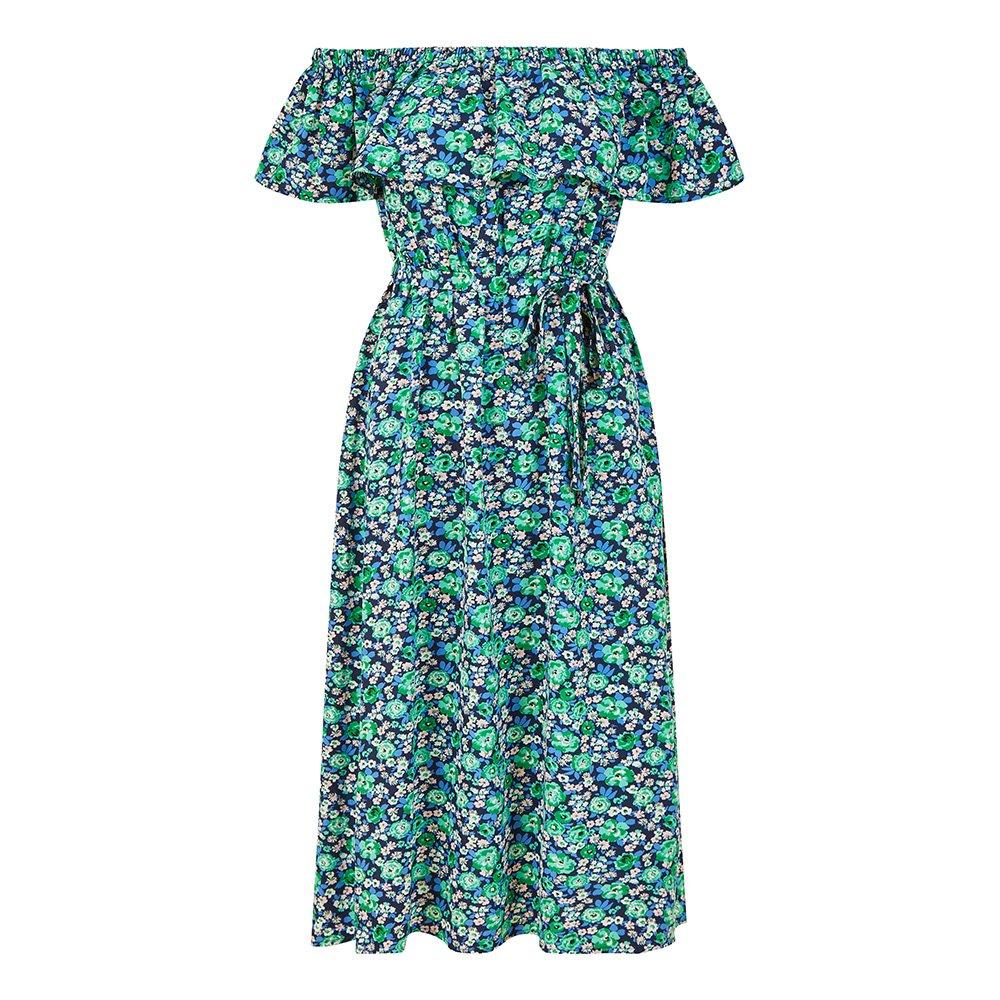 Yumi Women's Ditsy Floral Bardot Midi Wrap Dress Green - 10 (S)
