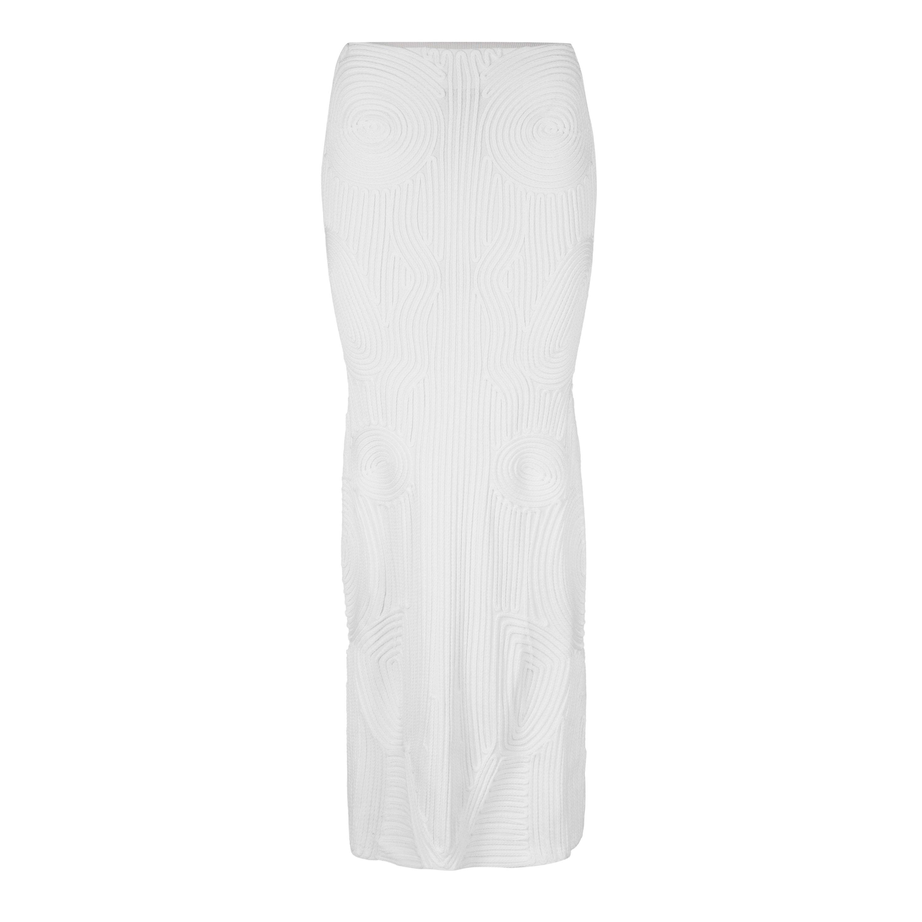 Off White Women's Flower Vortix Embroidered Knitted Maxi Skirt, Hypnotic Patterns