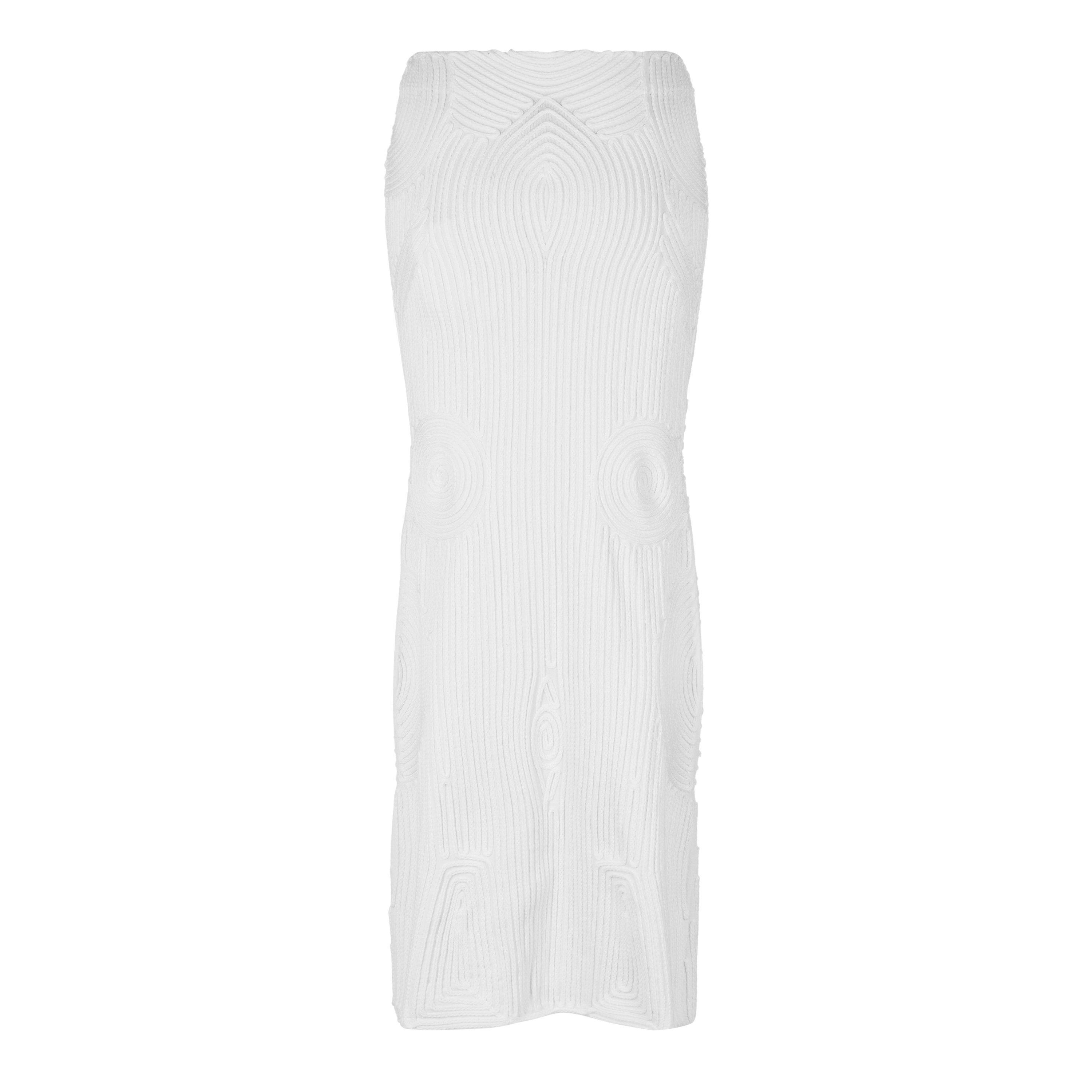 White - Off White - Women's Flower Vortix Embroidered Knitted Maxi Skirt, Hypnotic Patterns - 2