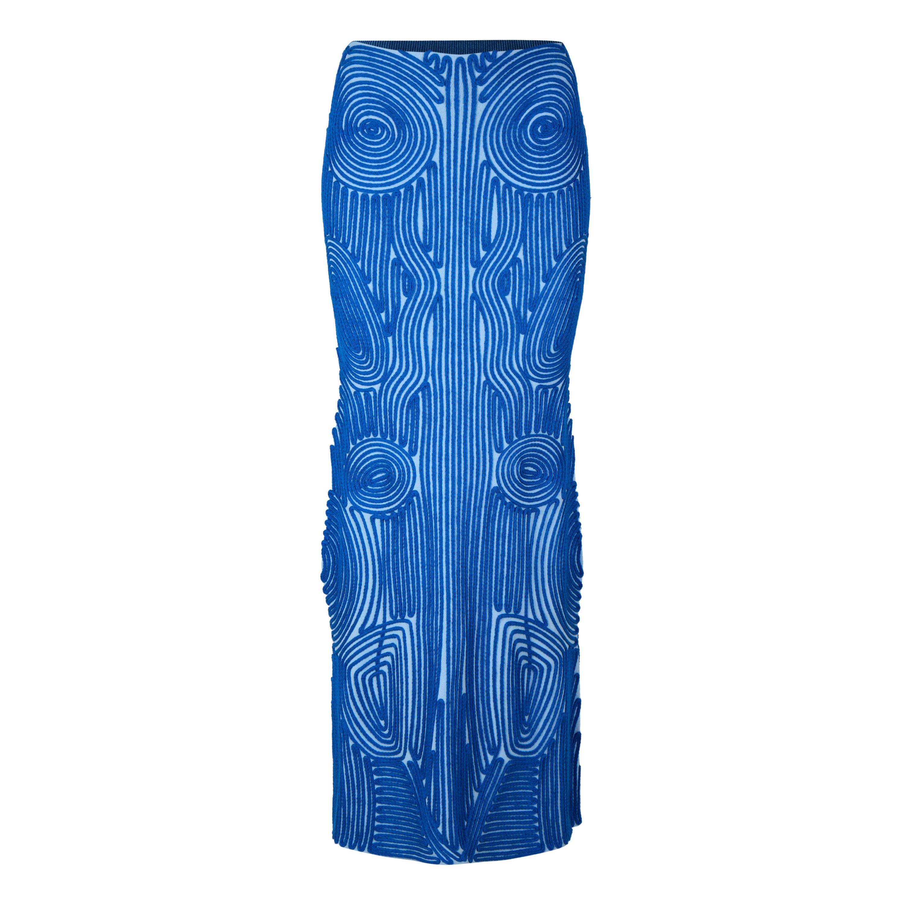 Light Blue - Off White - Women's Vortix Embroidered Knitted Maxi Mid Rise A-Line Skirt - 1