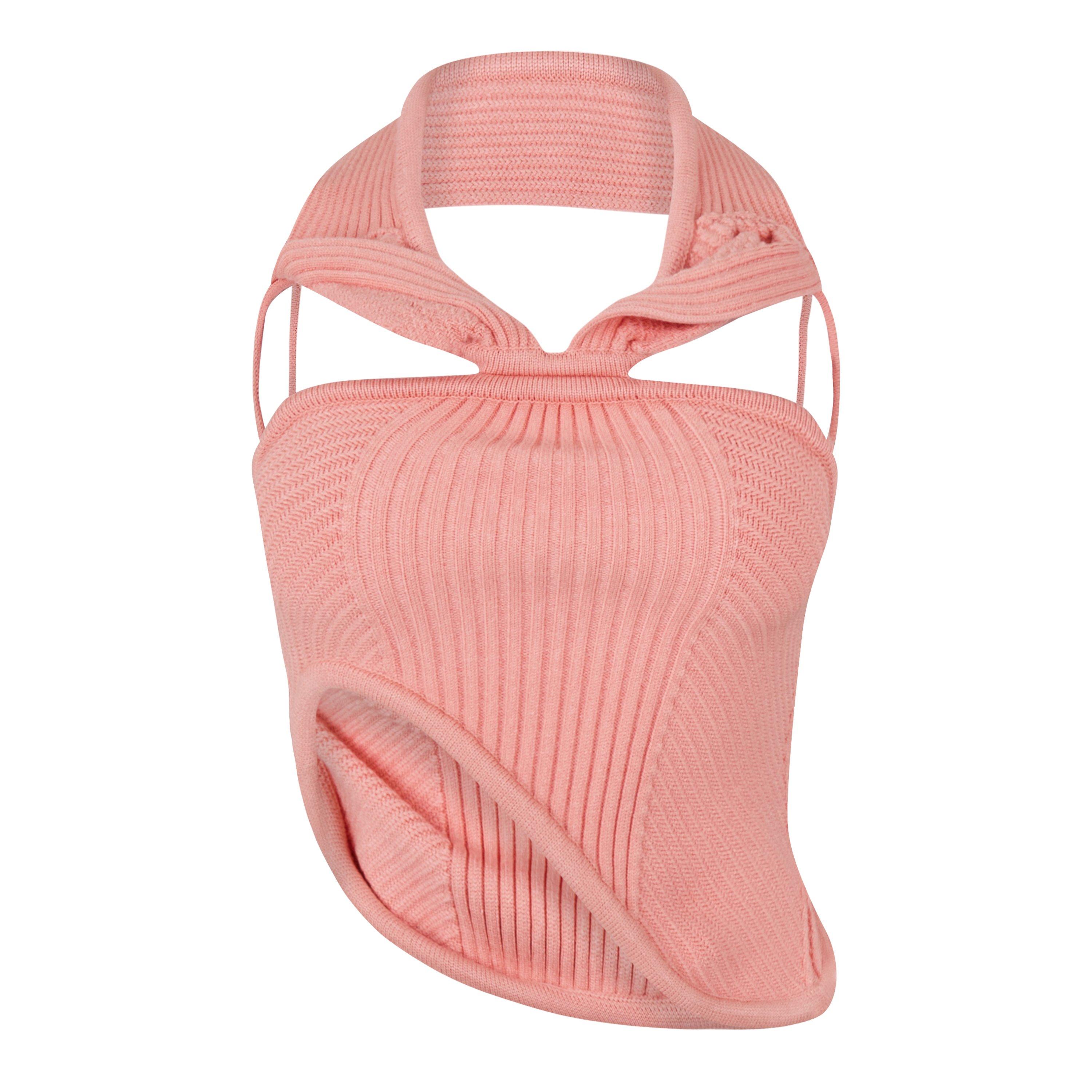 Peach Orange - Off White - Women's Ribbed Textured Crew Neck Jumper - 1