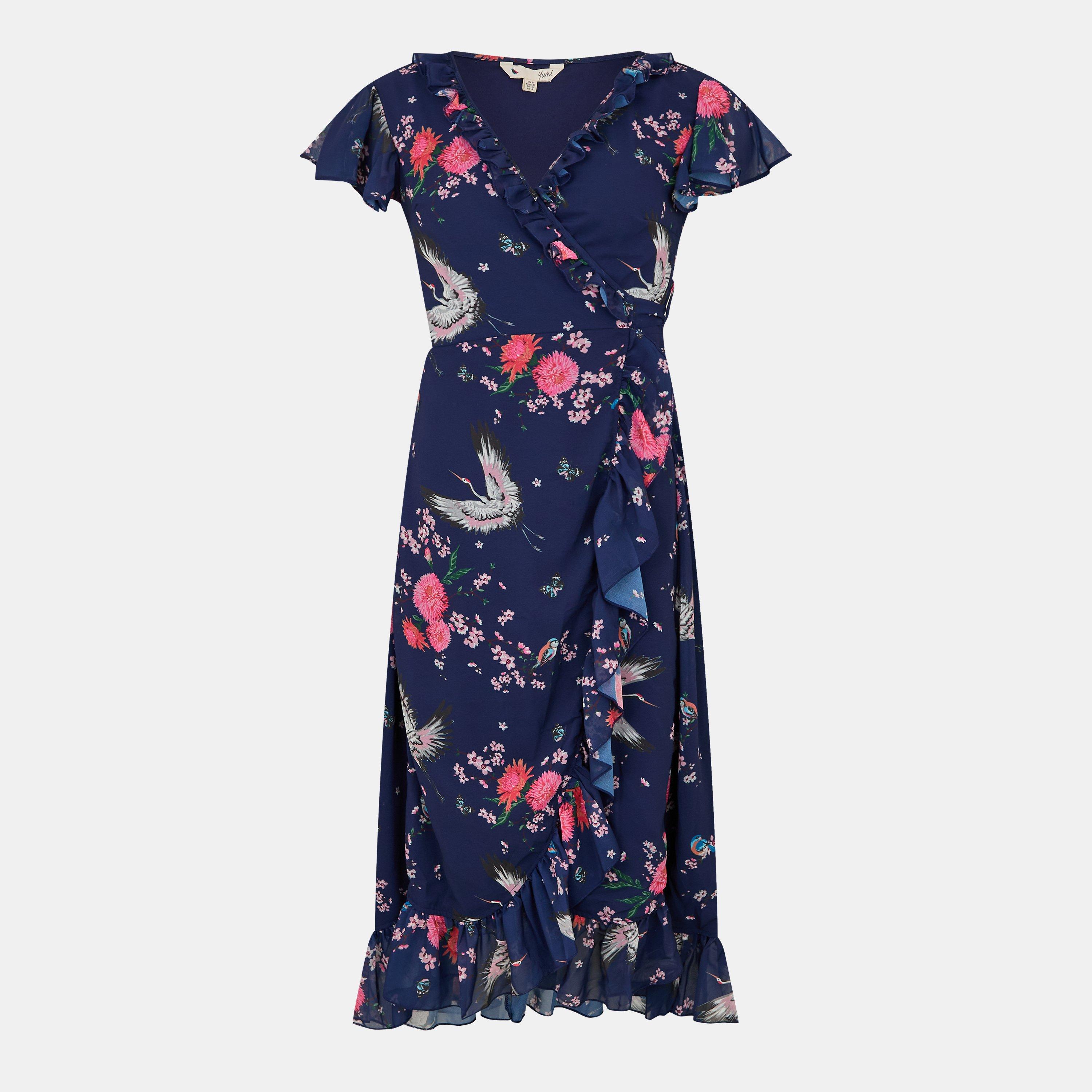 Navy - Yumi - Crane Print Midi Dress - 1