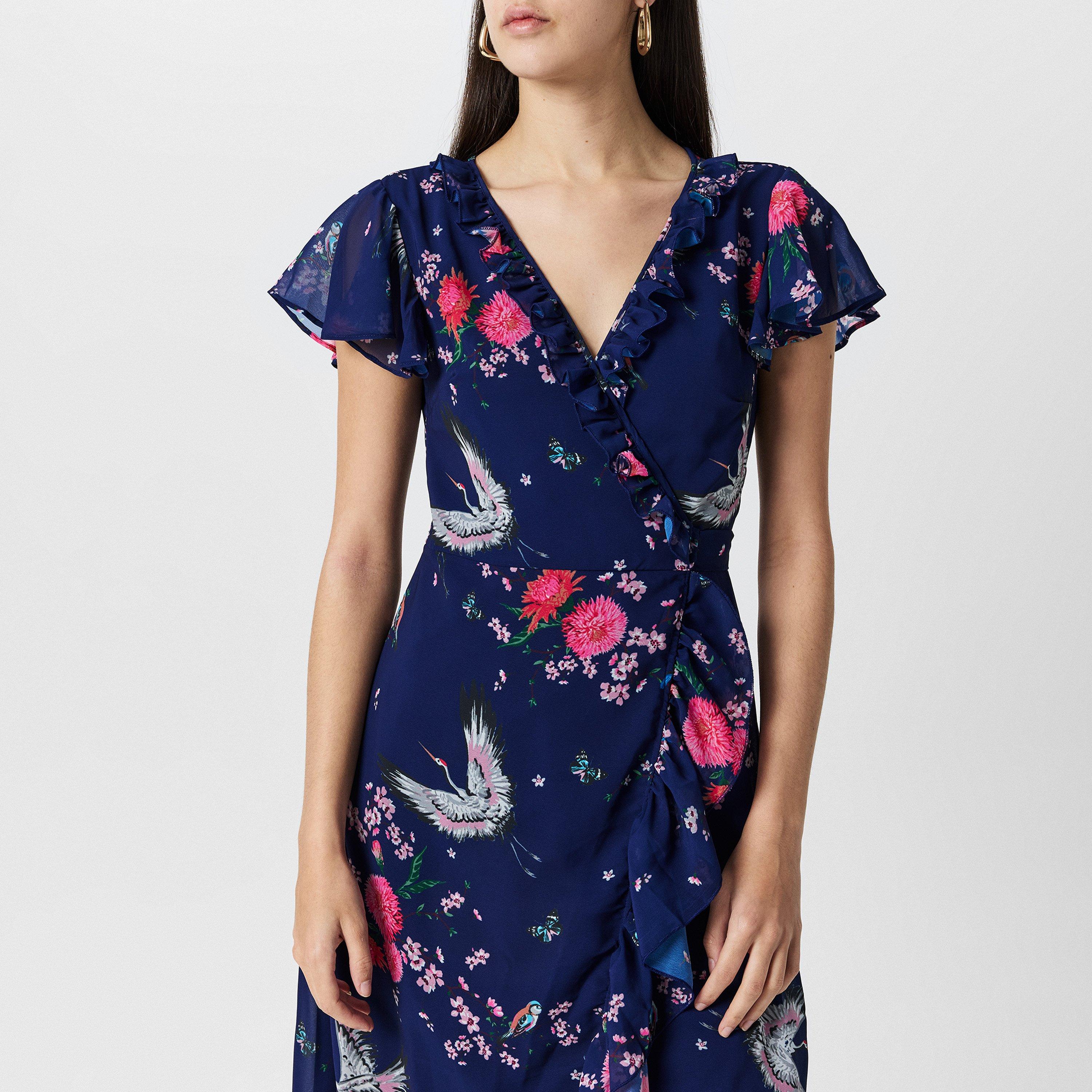 Navy - Yumi - Crane Print Midi Dress - 3