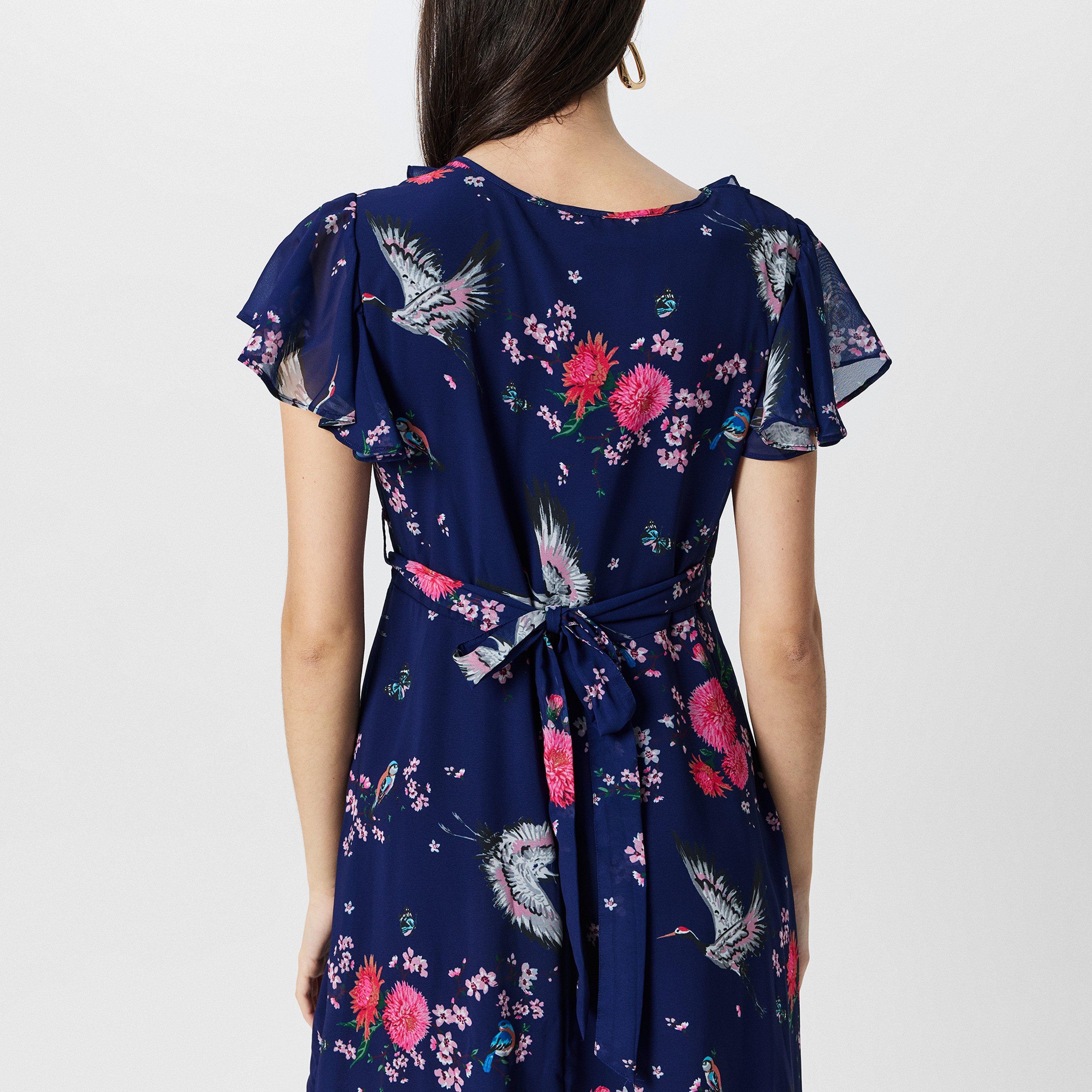 Navy - Yumi - Crane Print Midi Dress - 4