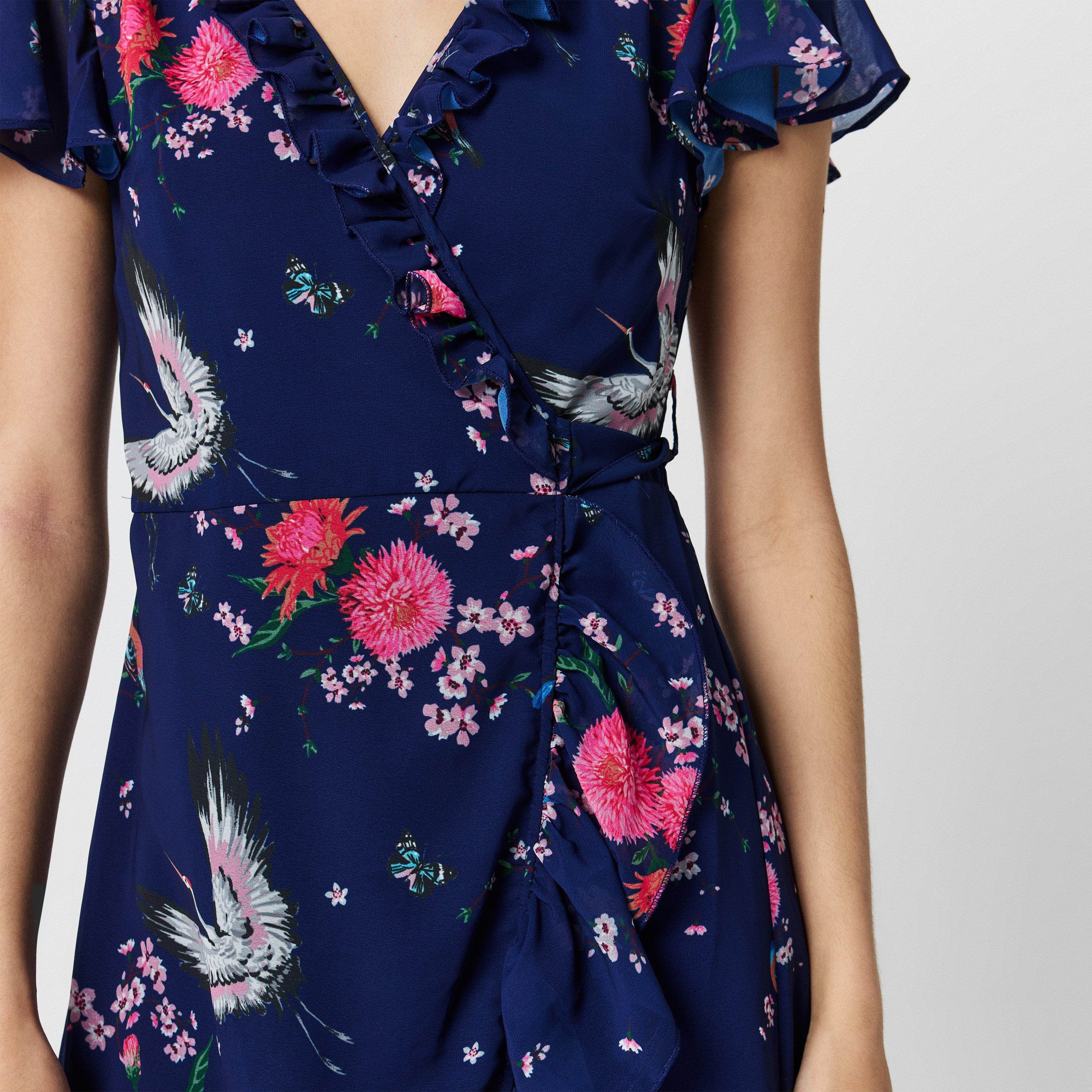 Navy - Yumi - Crane Print Midi Dress - 5