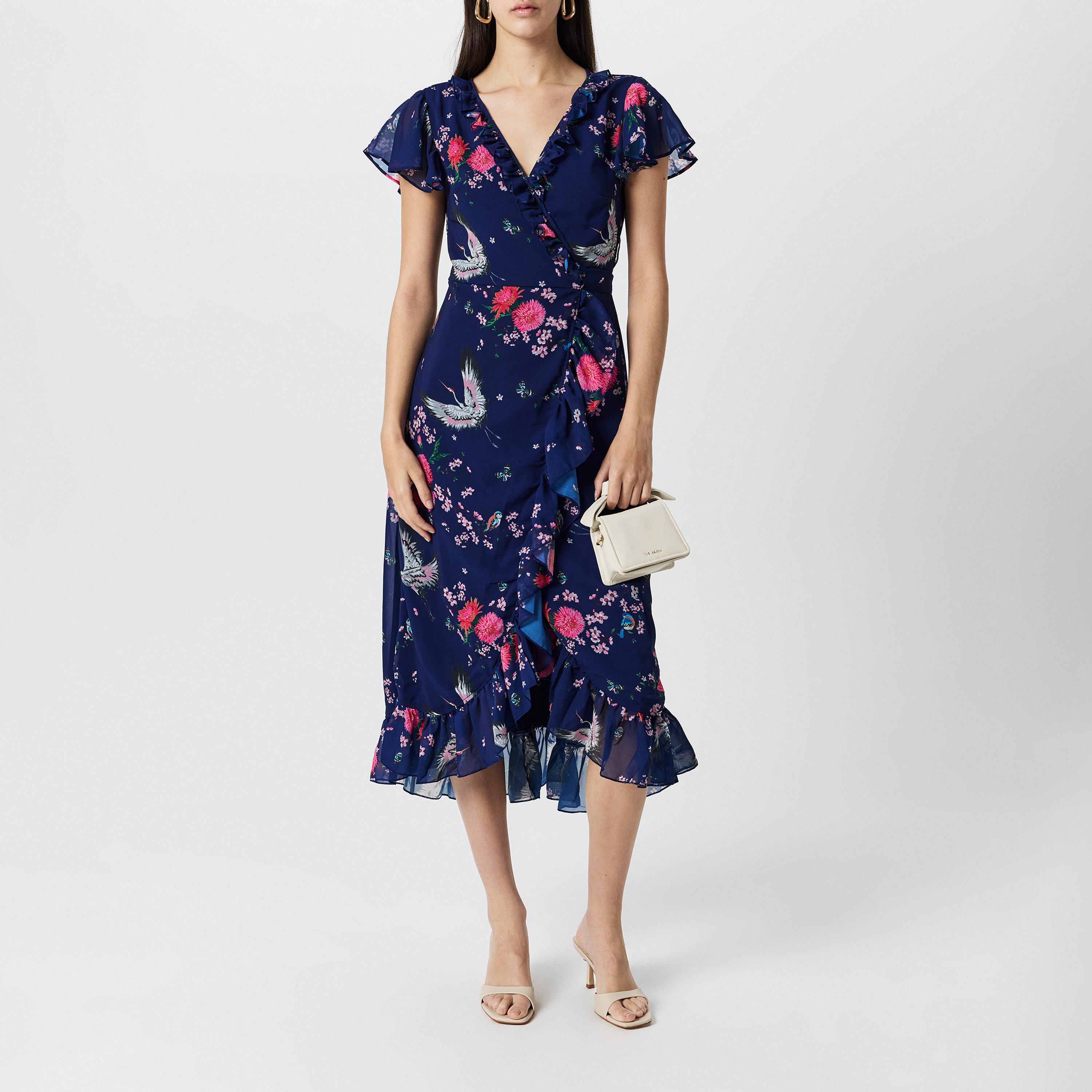 Navy - Yumi - Crane Print Midi Dress - 6