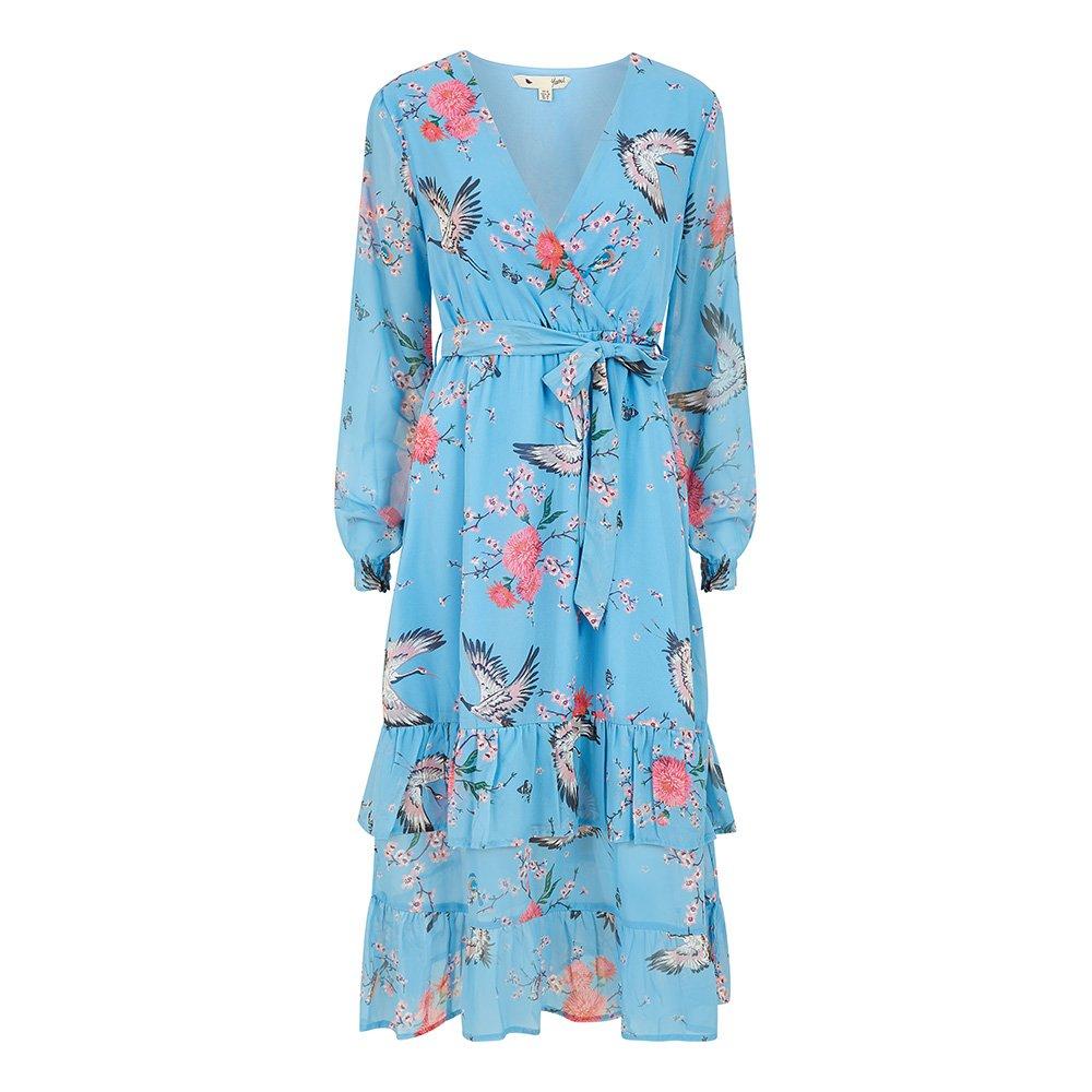 Yumi Women's Crane Print Midi Wrap Dress Blue - 8 (XS)
