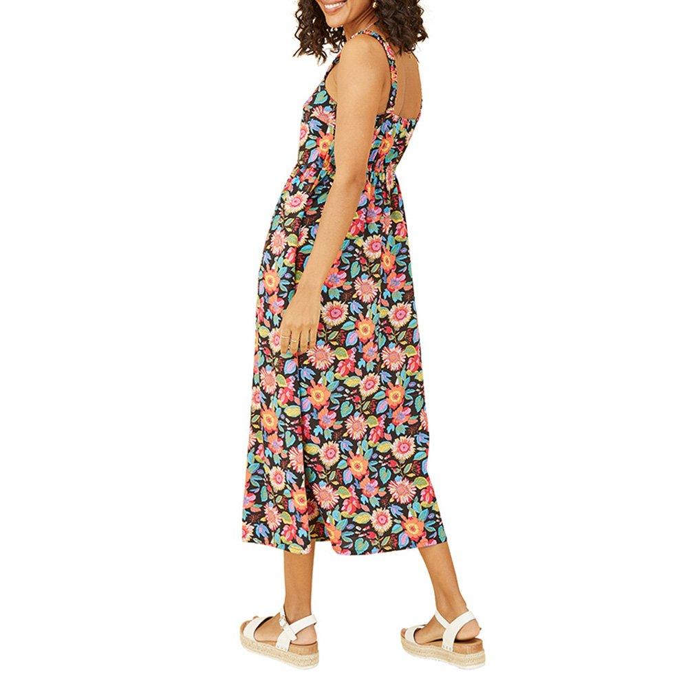 Multi - Yumi - Women's Multicoloured Retro Floral Midi Swing Dress - 4