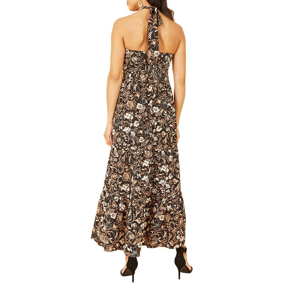 Black - Yumi - Women's Black Batik Cross Neck Maxi Wrap Dress - 4