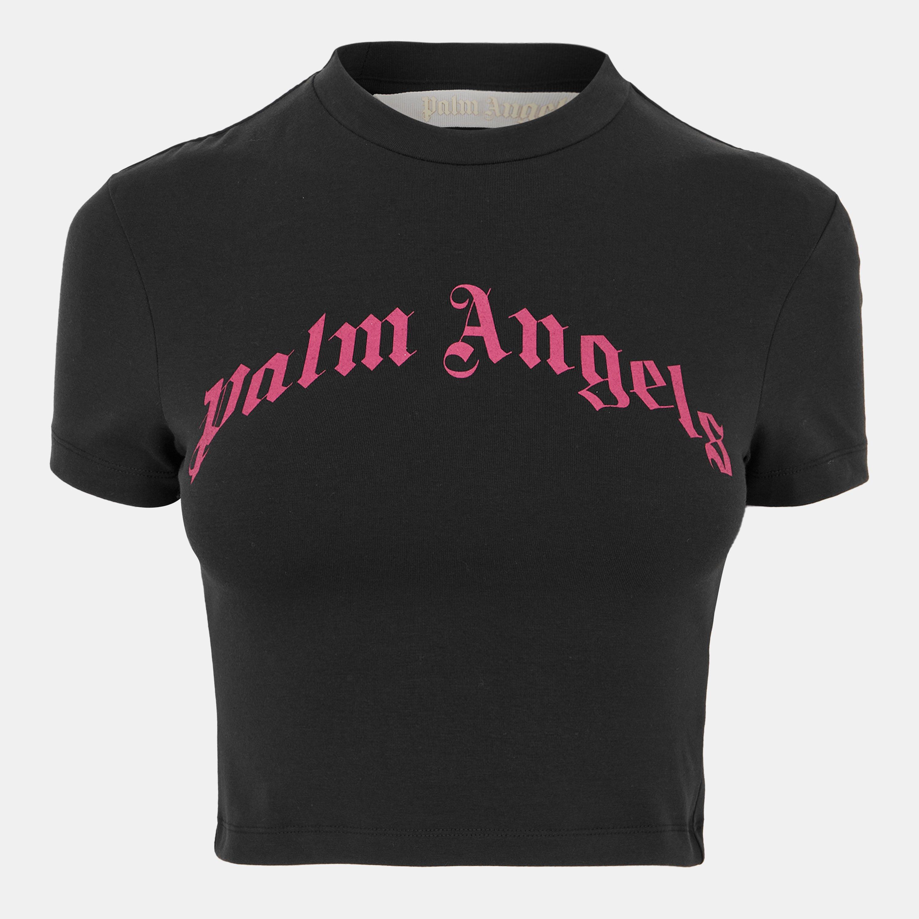 Palm Angels Women's Slim Fit Cropped Baby Tee - Black - 14 (L)