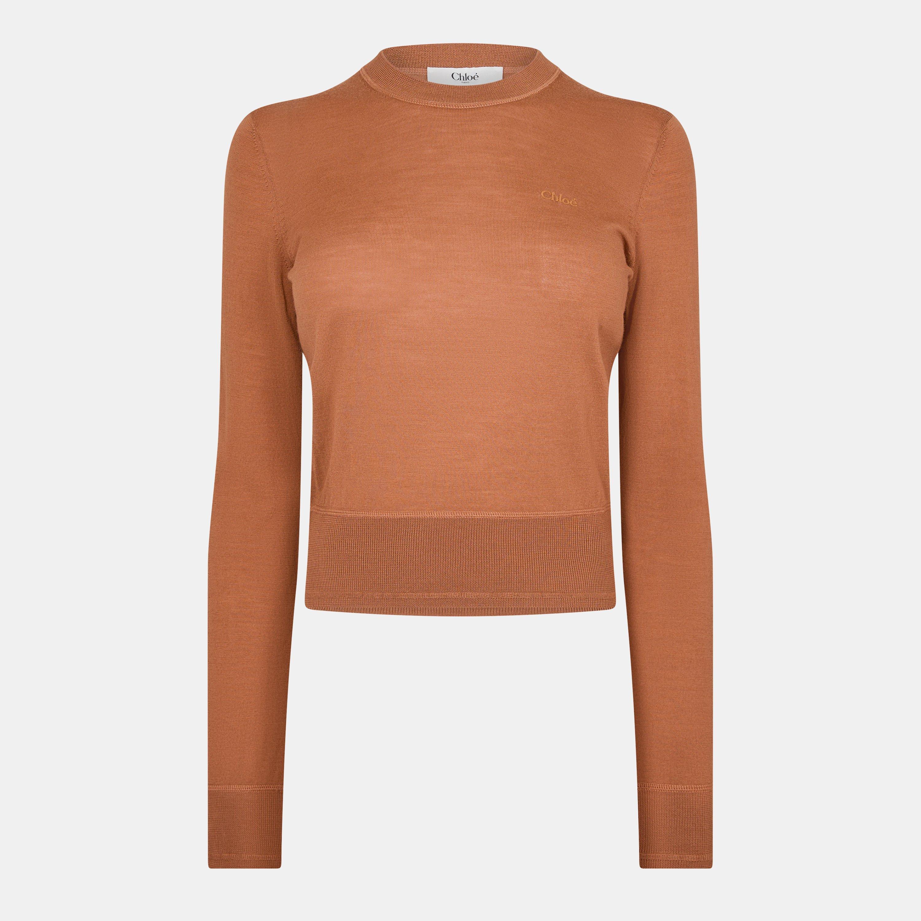 Cognac Brown - Chloe - Women's Crew Neck Jumper - 1