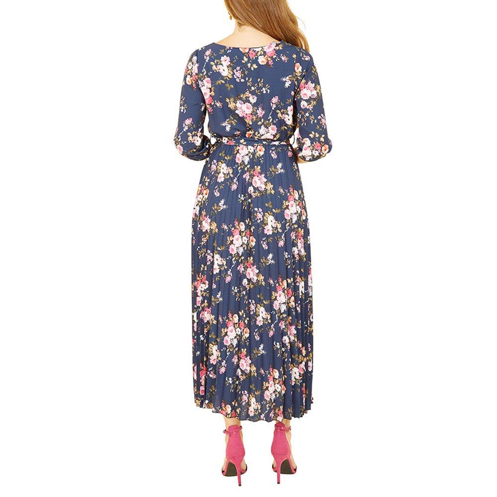 Navy - Yumi - Women's Navy Long-Sleeve Floral Maxi Dress - 3
