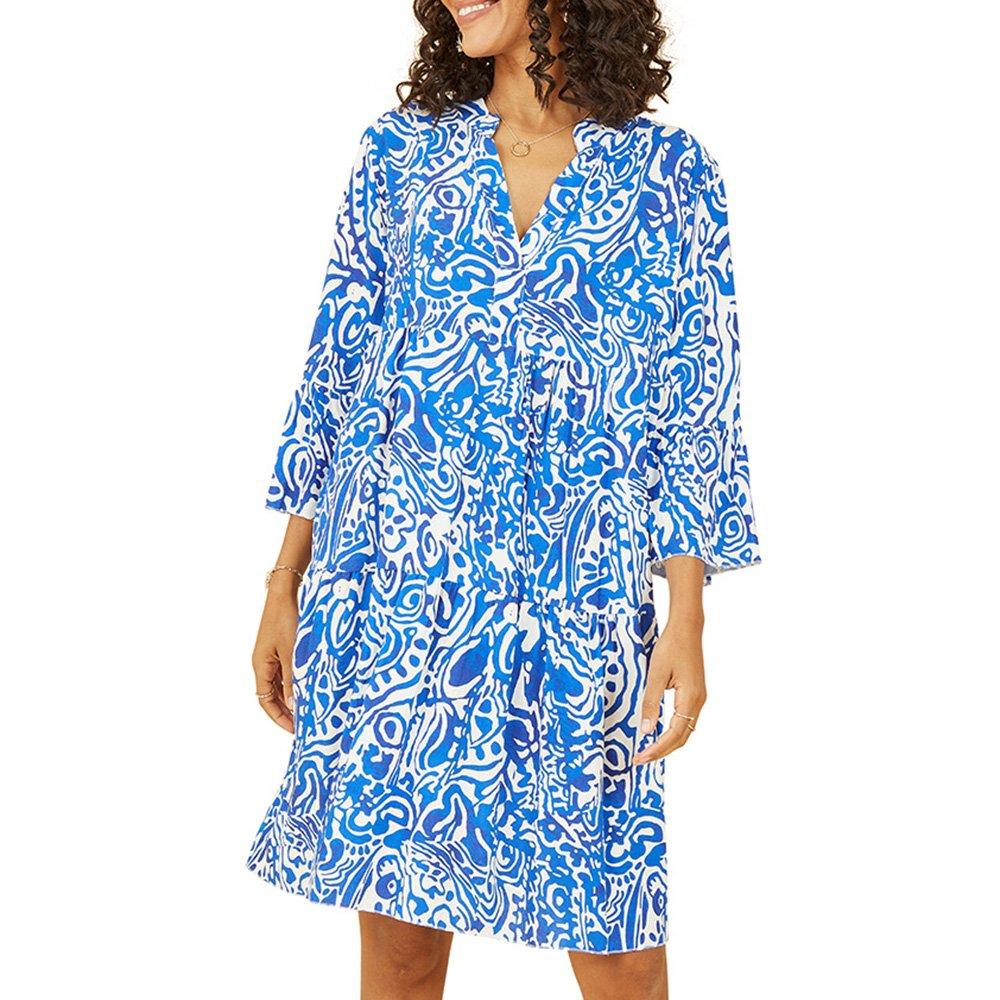Blue - Yumi - Women's Aztec Print Wrap Dress - 3