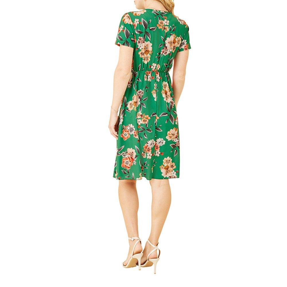 Green - Yumi - Women's Green Floral Ruched Waist Wrap Dress - 4