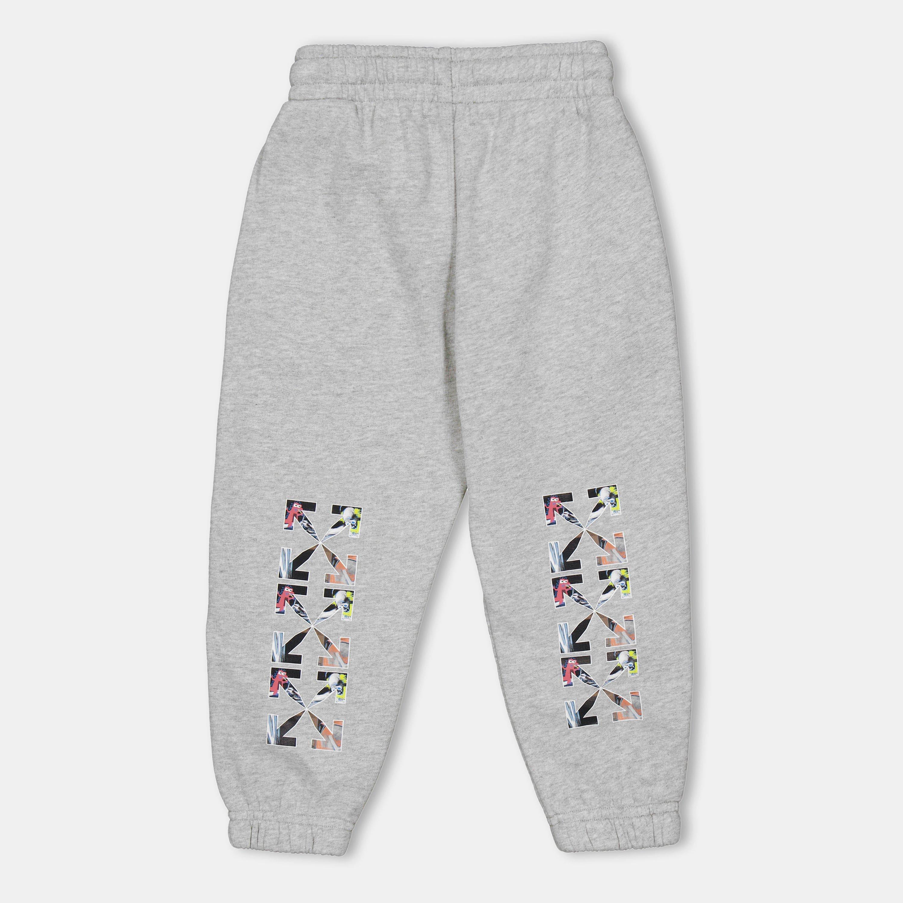 Grey Multi - Off White - Kids Closed Hem Fleece Jogging Bottoms - 2