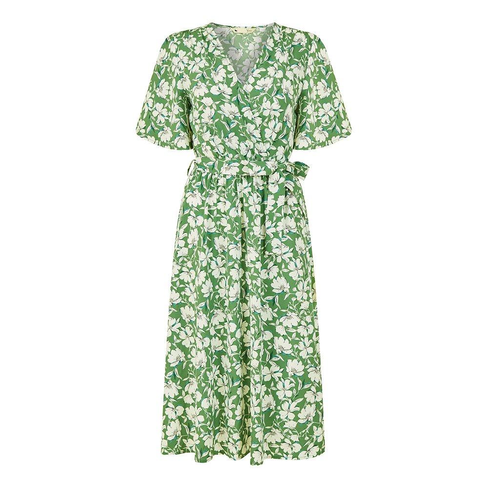 Yumi Women's Green Floral Midi Wrap Dress