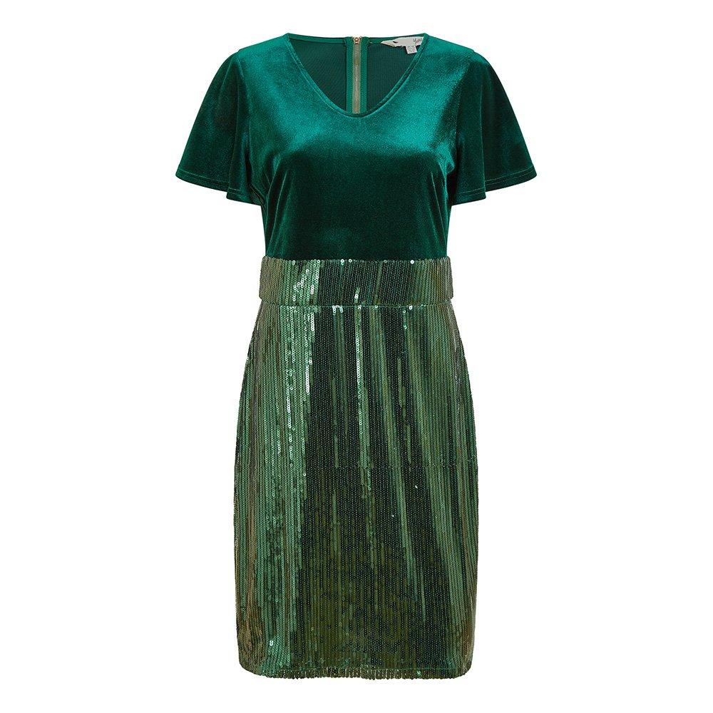 Green - Yumi - Women's Green Velvet and Sequin Bodycon Dress - 1