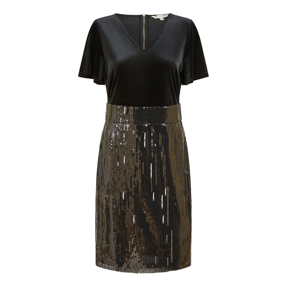 Black - Yumi - Women's Black Velvet and Sequin Fitted Bodycon Dress - 1