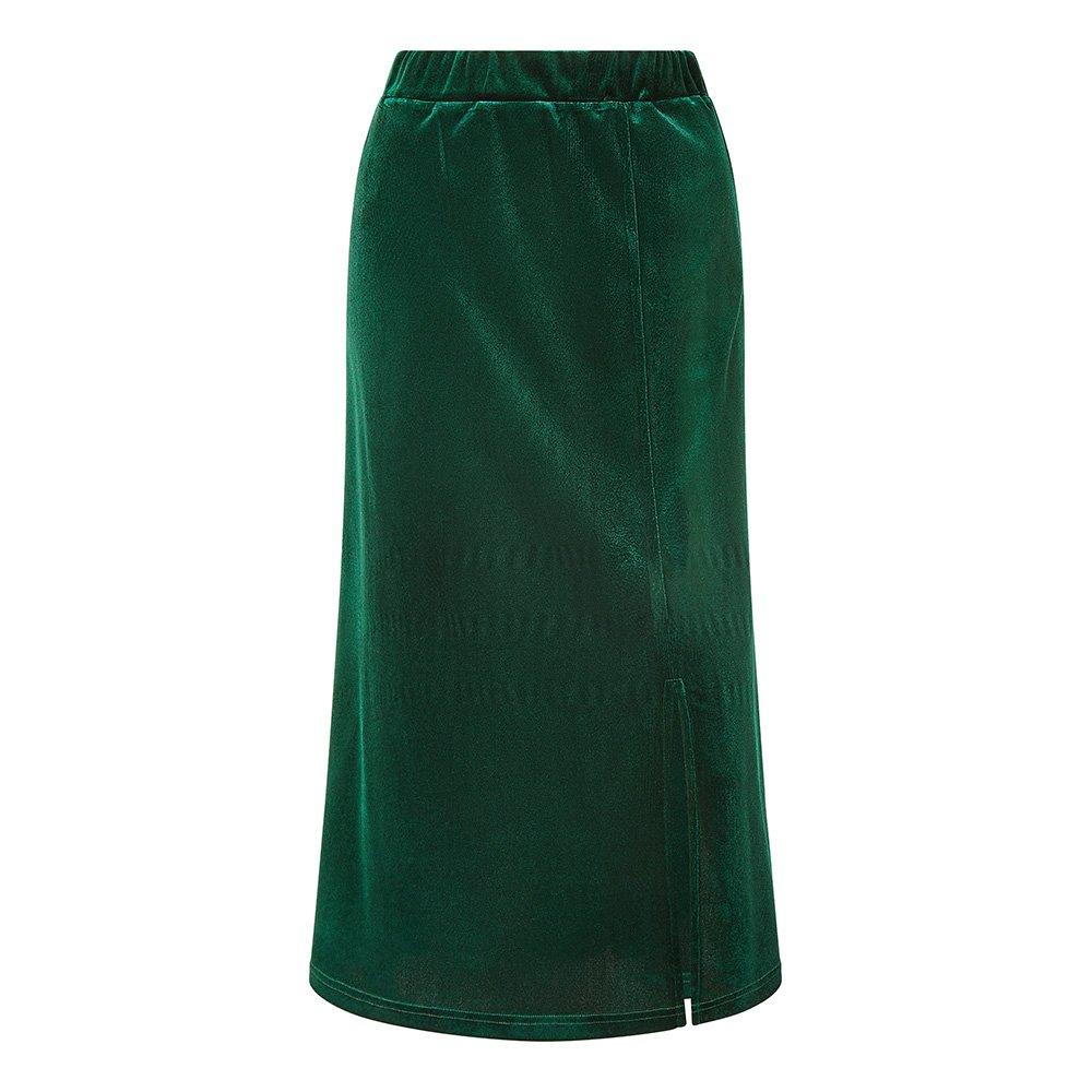 Yumi Women's Velvet Front Slit Midi Skirt Green - 8 (XS)
