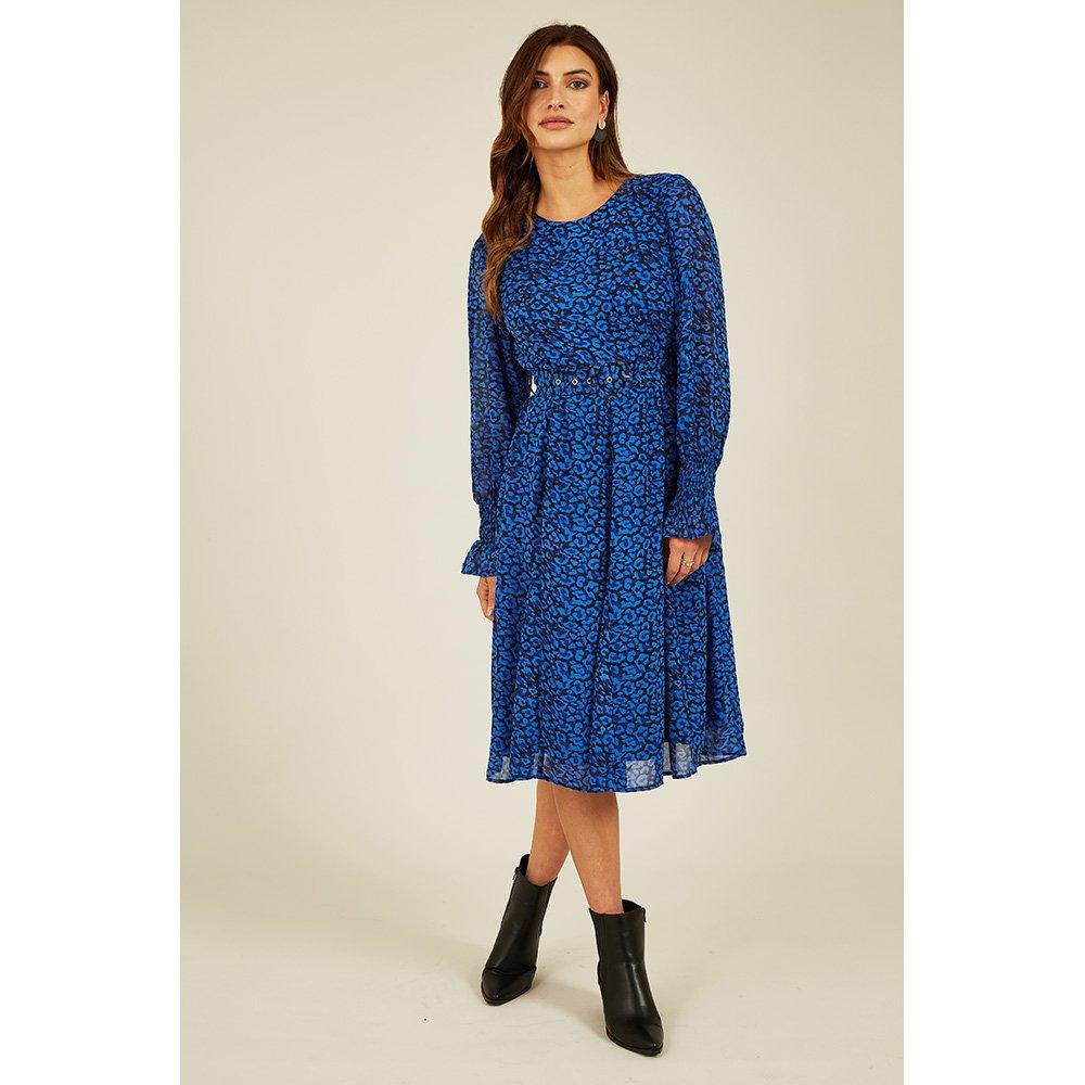 Blue - Yumi - Women's Animal Print Skater Dress - 2