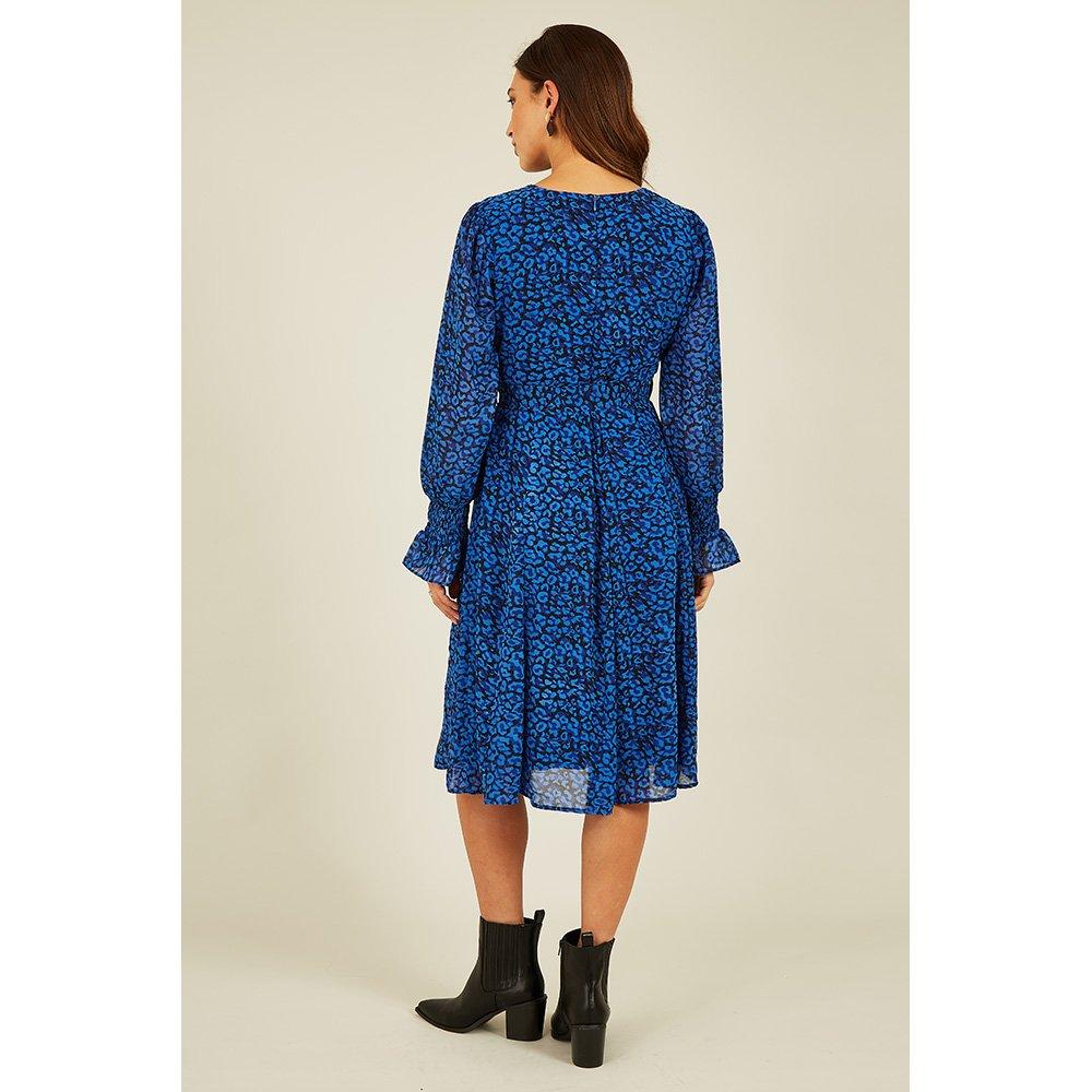 Blue - Yumi - Women's Animal Print Skater Dress - 4