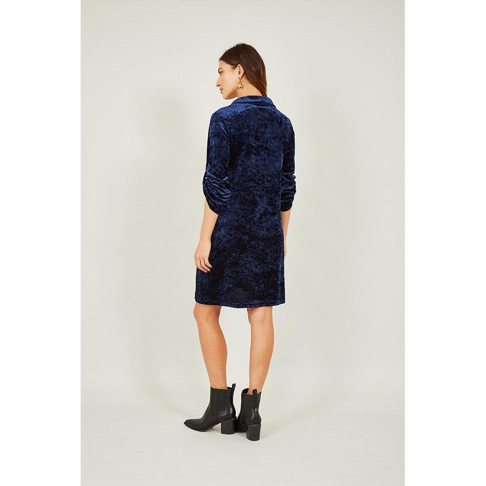 Navy - Yumi - Women's Navy Velvet three quarter Sleeve Tunic - 4
