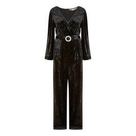 Yumi Yumi Black Velvet Jumpsuit With Diamanté Belt