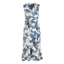 Mela London Mela London Blue Floral Satin Wrap Midi Dress