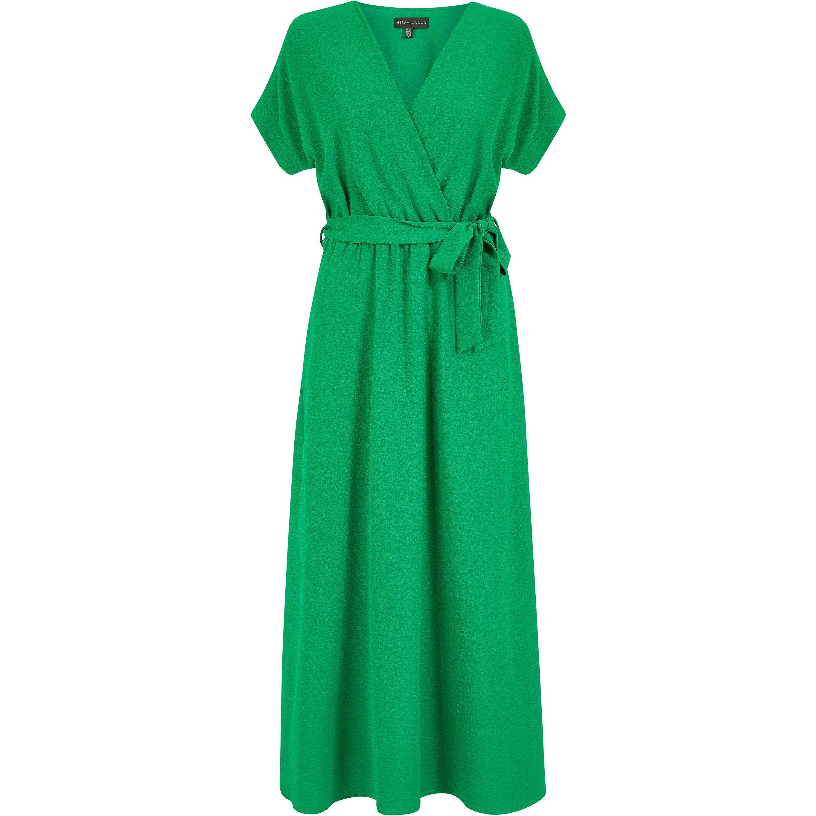 Bright Green - Mela London - Women's Green Kimono Sleeve Midi Wrap Dress - 1