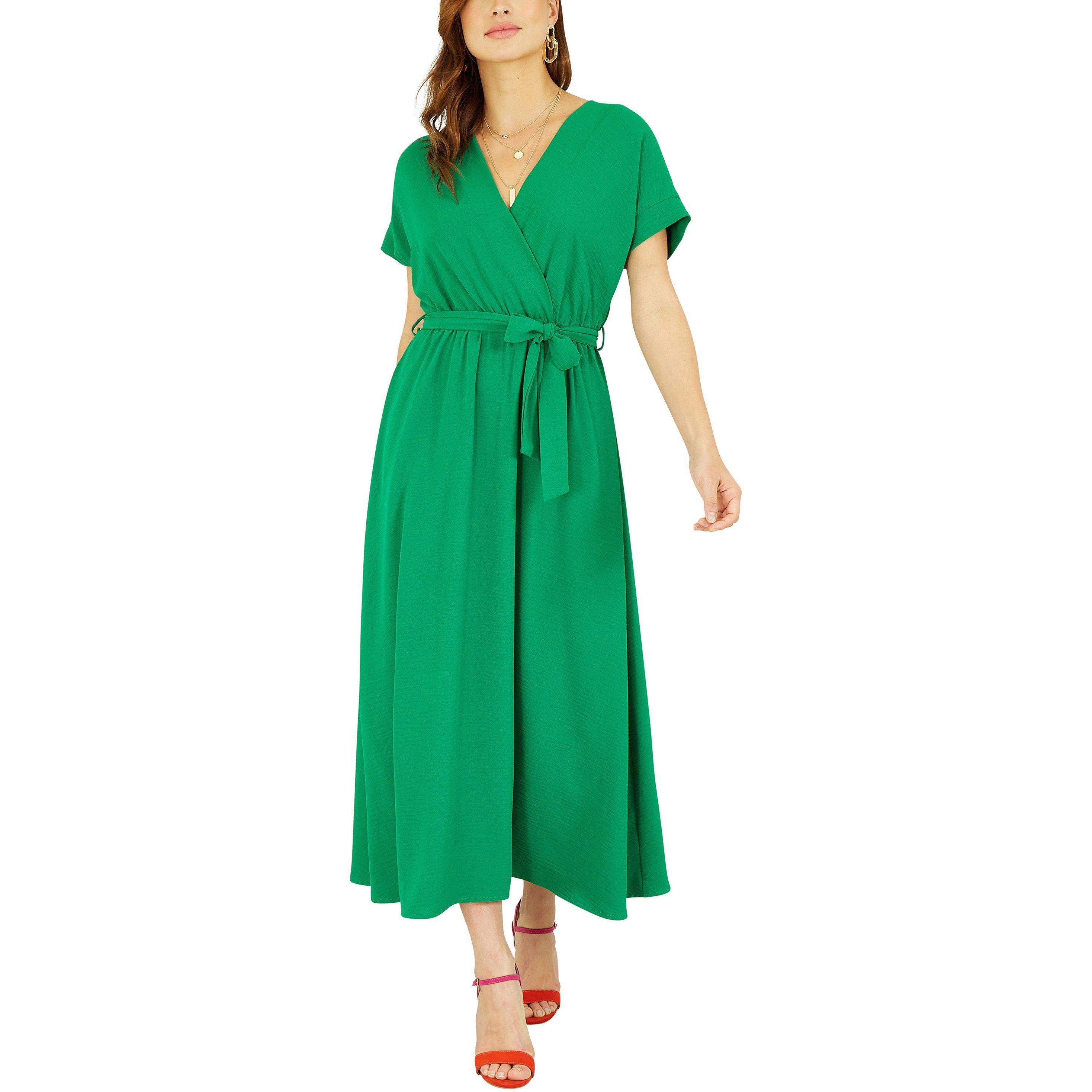 Bright Green - Mela London - Women's Green Kimono Sleeve Midi Wrap Dress - 2