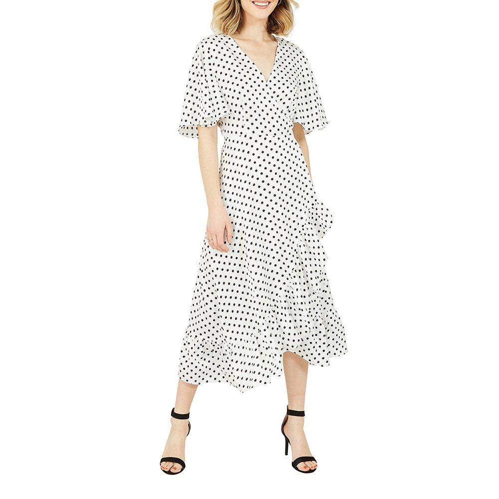 White - Mela London - Women's White Polka Dot Wrap Dress - 2
