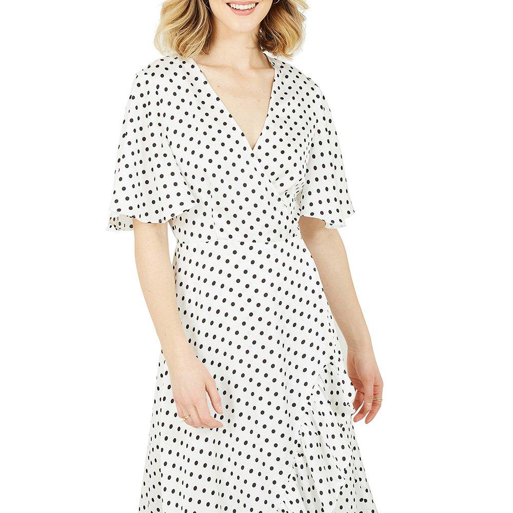 White - Mela London - Women's White Polka Dot Wrap Dress - 3