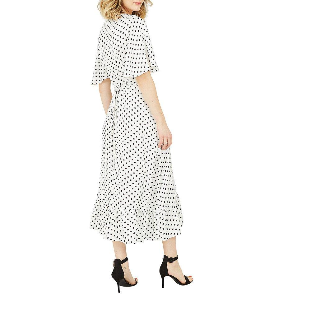 White - Mela London - Women's White Polka Dot Wrap Dress - 4