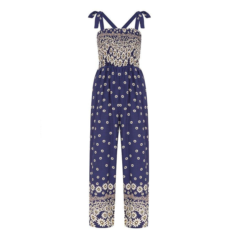 Mela London Women's Daisy Border Shirred Tie Jumpsuits Navy - 8 (XS)