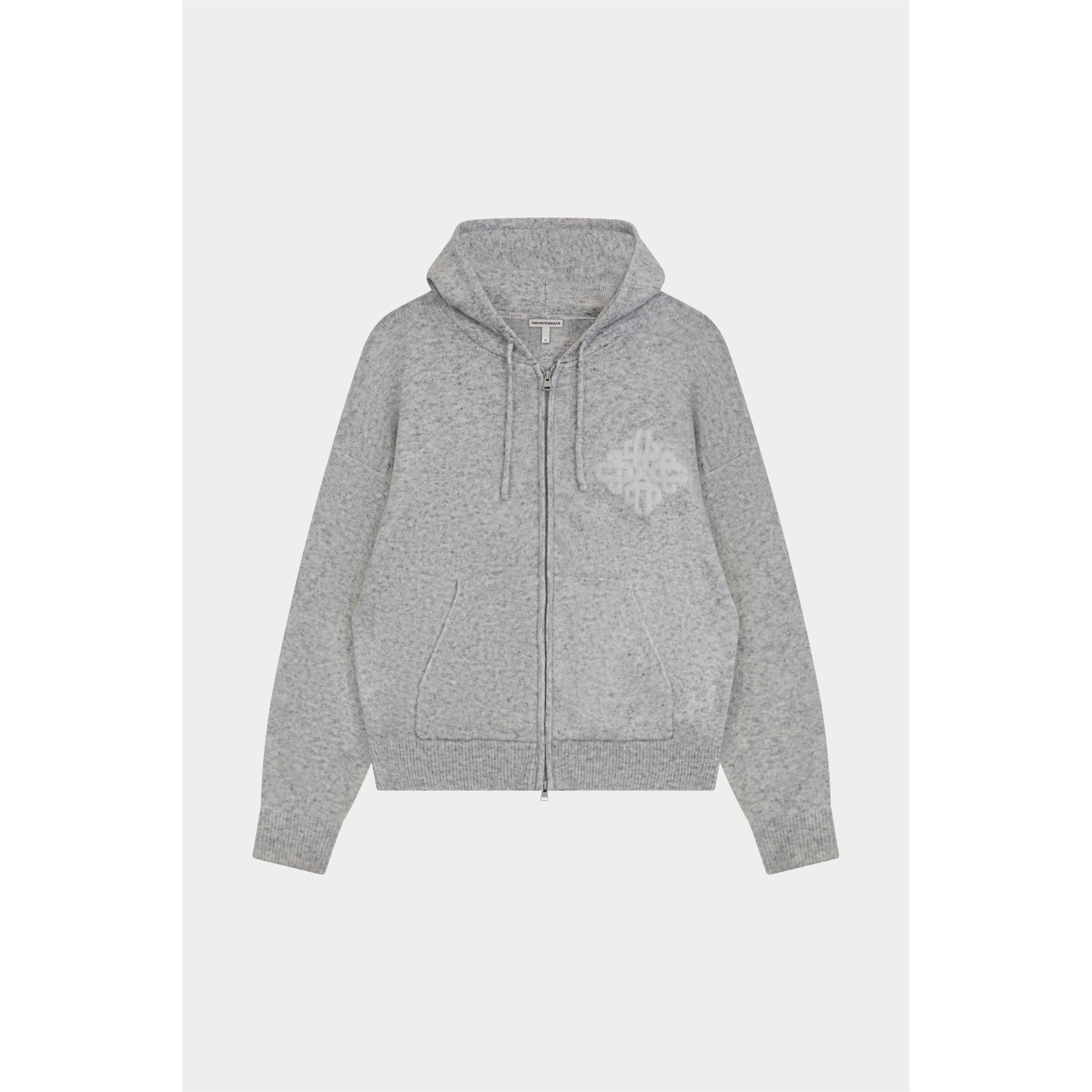 The Couture Club Men's Fluffy Zip Hood Knitted Top - Grey - X Small