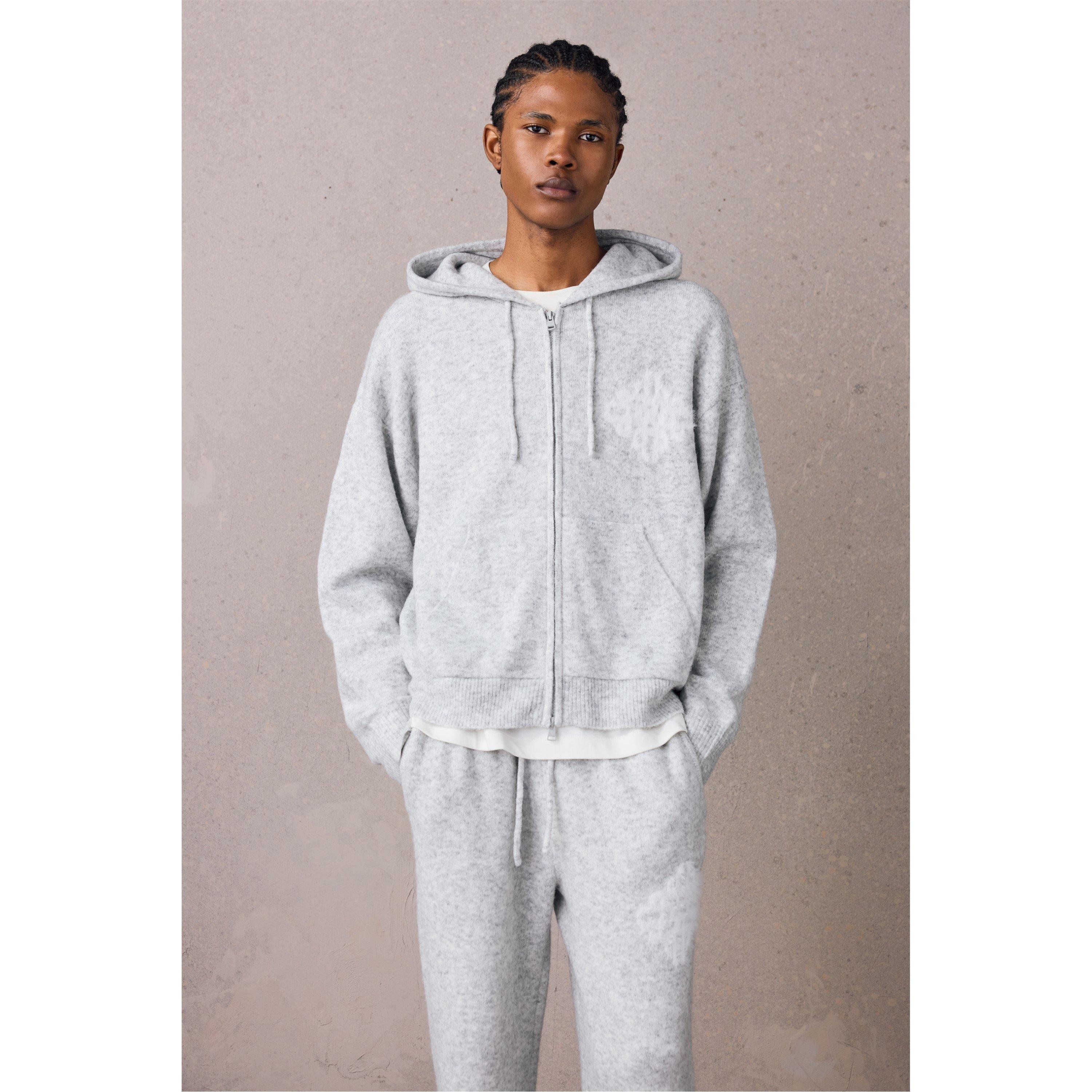 Grey - The Couture Club - Men's Fluffy Zip Hood Knitted Top - 3
