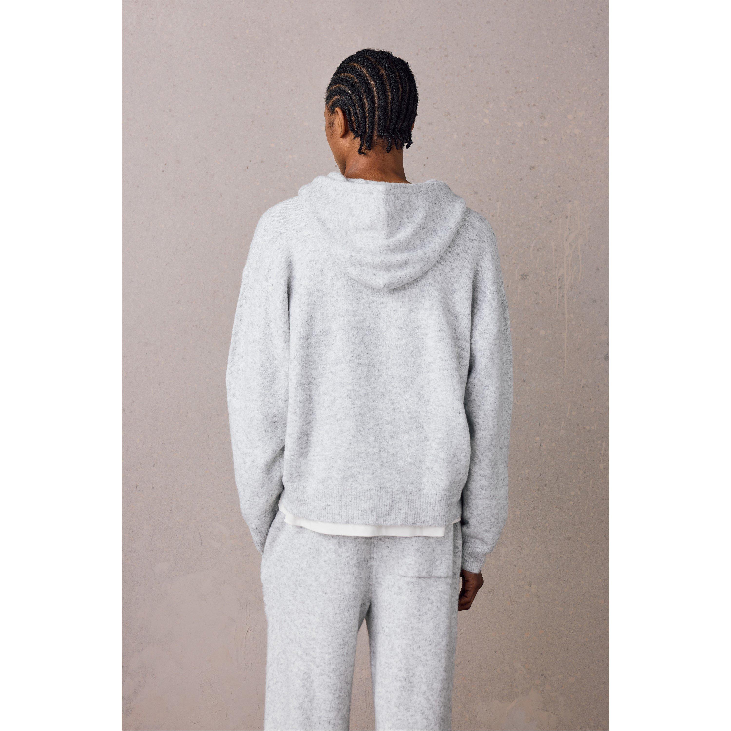 Grey - The Couture Club - Men's Fluffy Zip Hood Knitted Top - 4