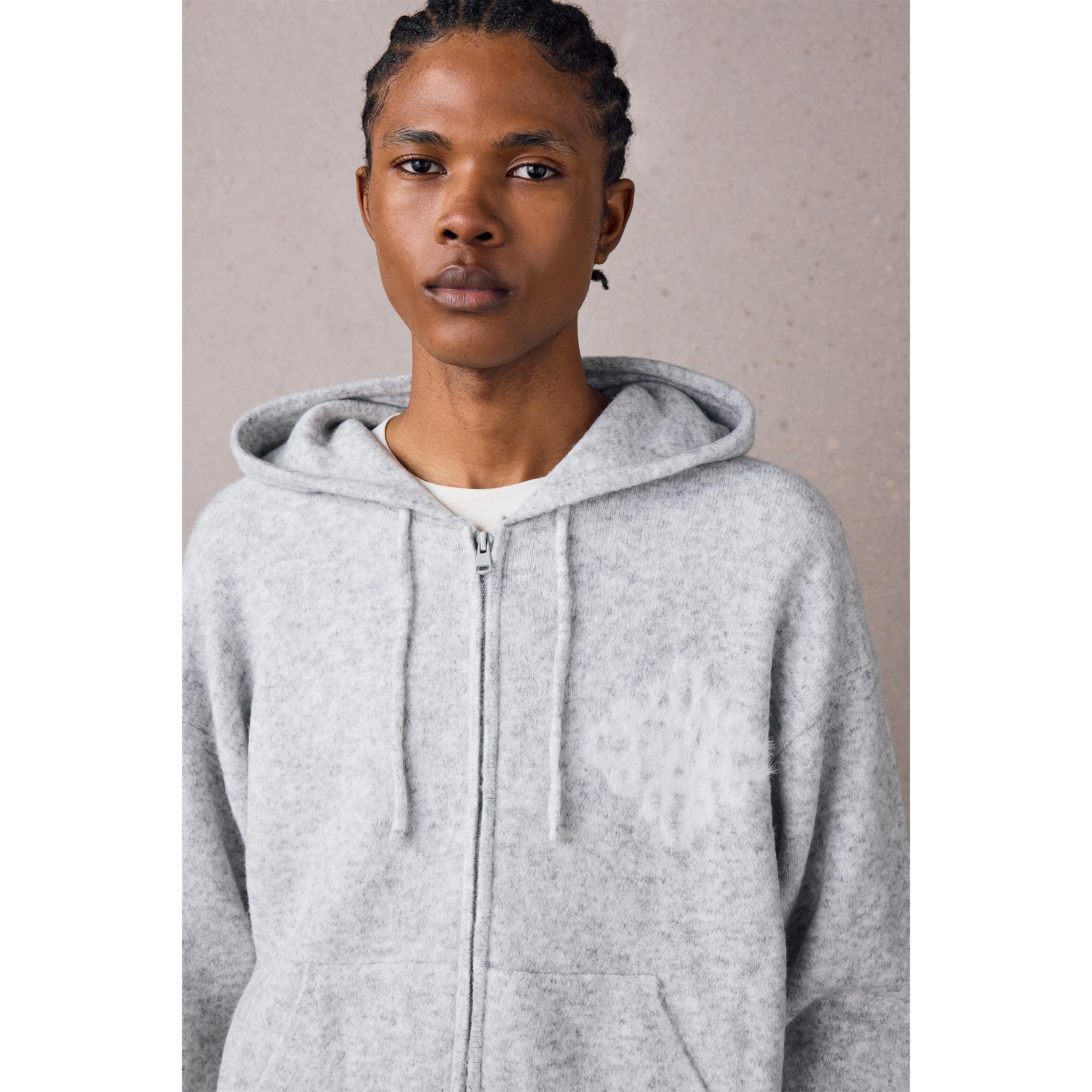 Grey - The Couture Club - Men's Fluffy Zip Hood Knitted Top - 5