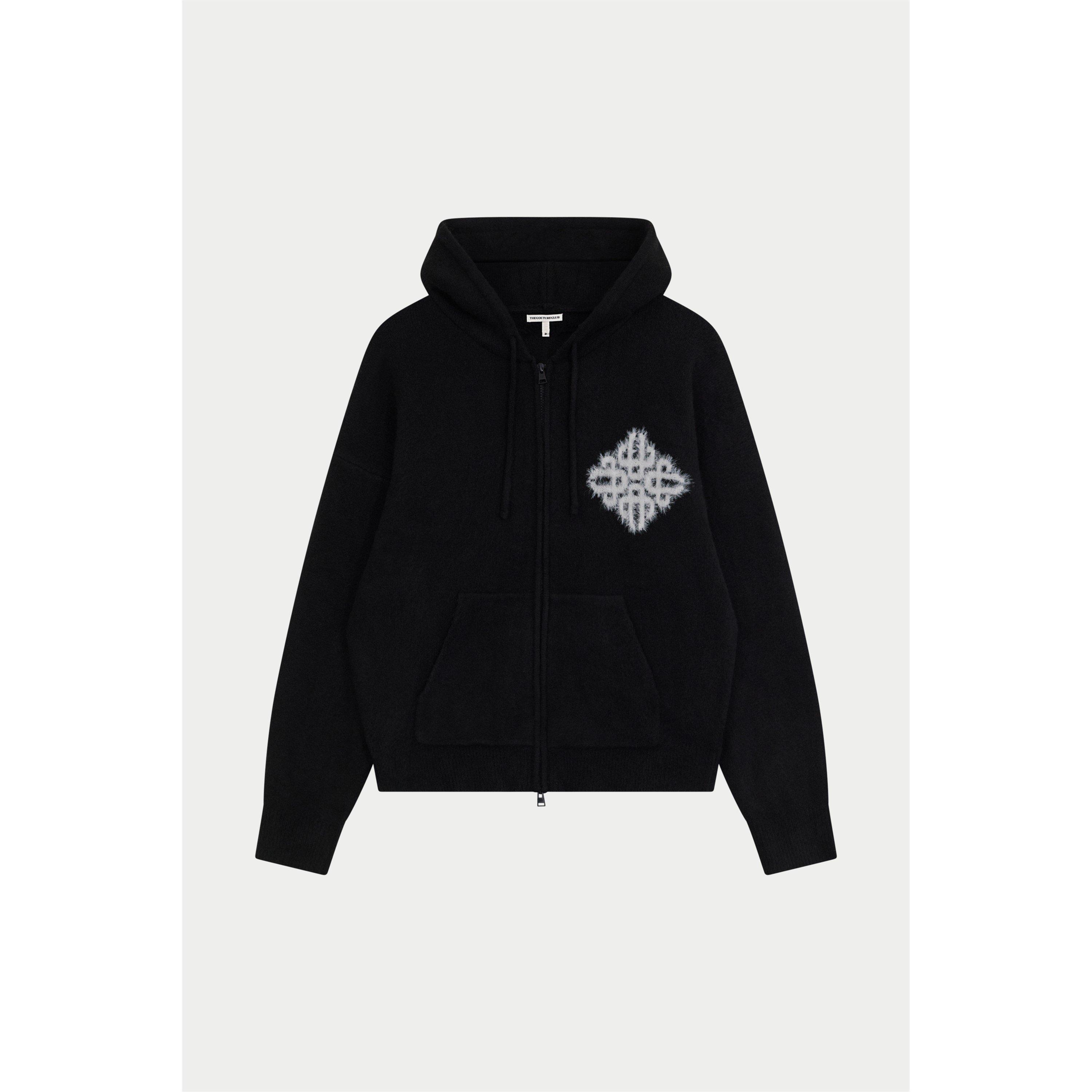 The Couture Club Men's Fluffy Zip Hood Knitted Top - Black - X Large