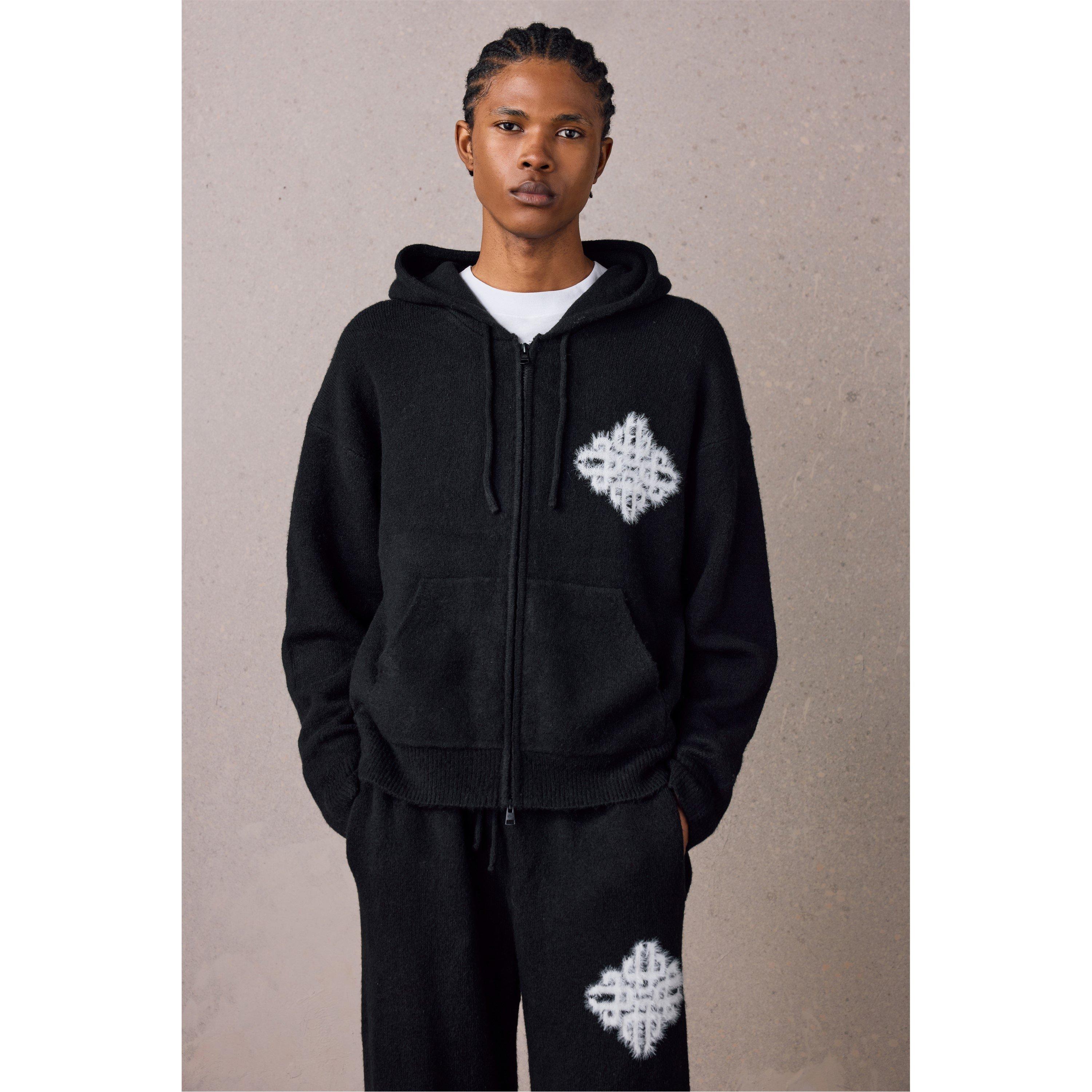 Black - The Couture Club - Men's Fluffy Zip Hood Knitted Top - 3