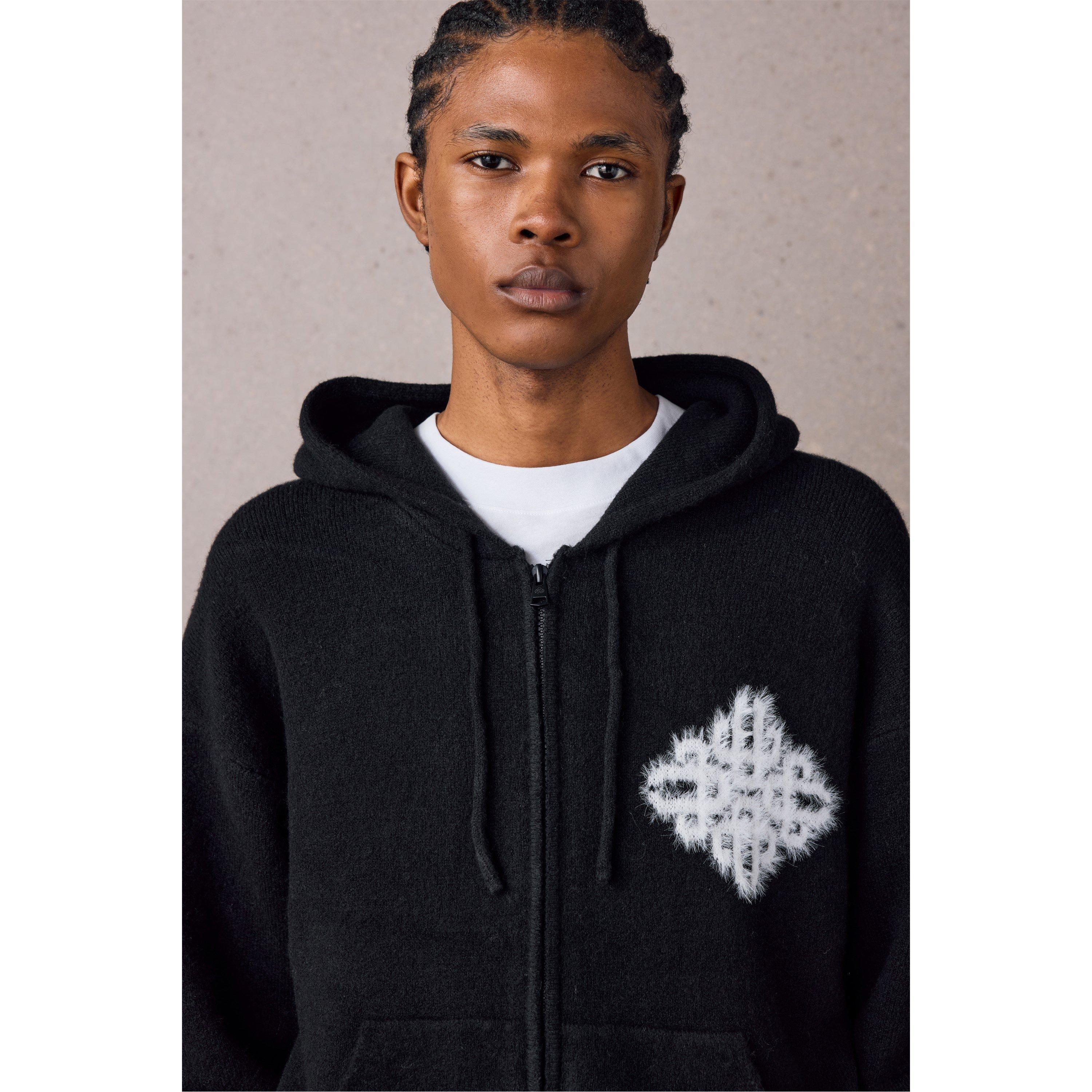 Black - The Couture Club - Men's Fluffy Zip Hood Knitted Top - 5