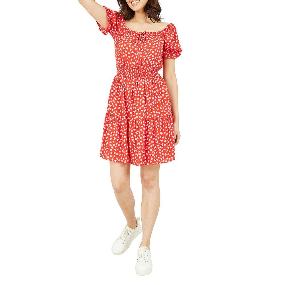 Red - Mela London - Women's Red Heart Printed Bardot Skater Dress - 2