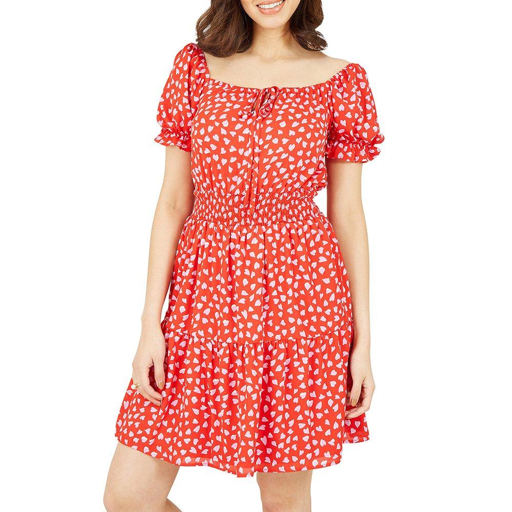 Red - Mela London - Women's Red Heart Printed Bardot Skater Dress - 3
