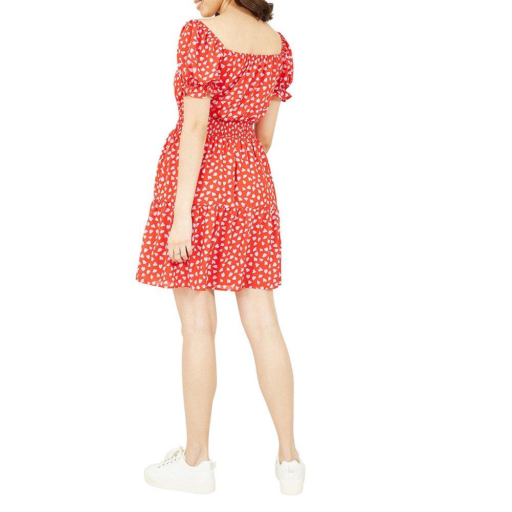 Red - Mela London - Women's Red Heart Printed Bardot Skater Dress - 4